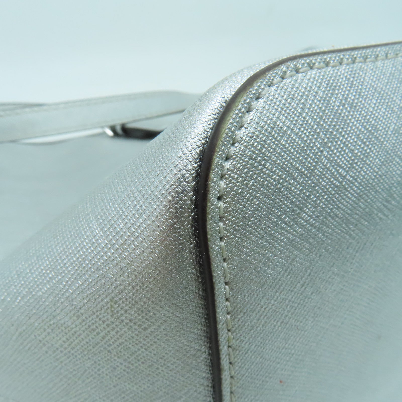 Michael Kors Coated Canvas Tote Bag Silver Button Handle Bag / Shoulder Bag Silver