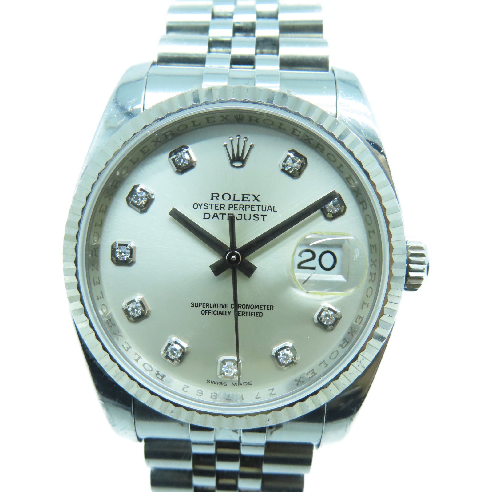 ROLEX Datejust不鏽鋼手錶鑽石自動機芯銀色