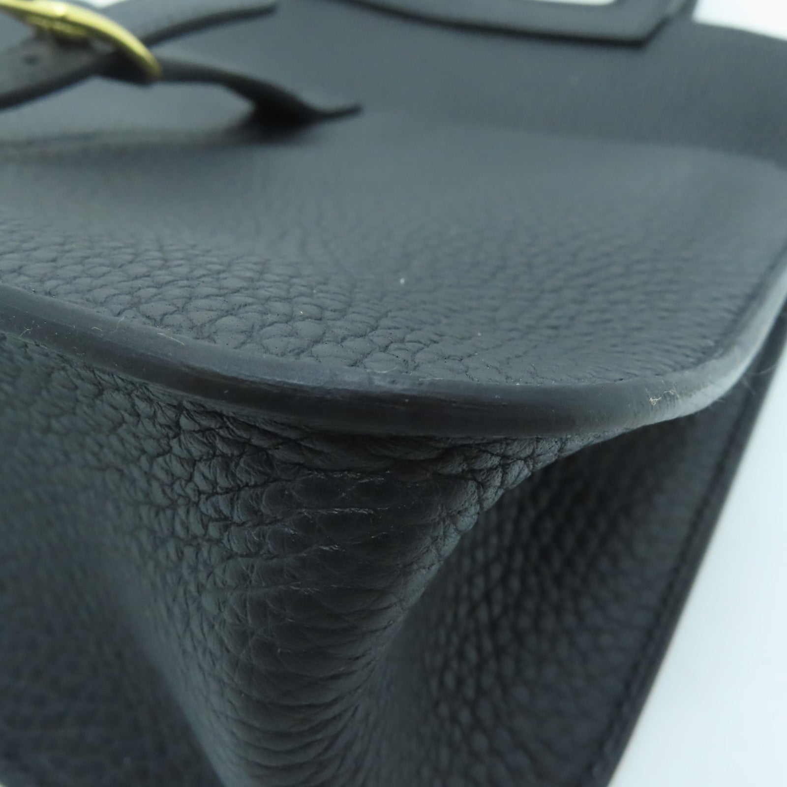 HERMES Clemence Leather Halzan 25 Gold Buckle Handle Shoulder Bag Black