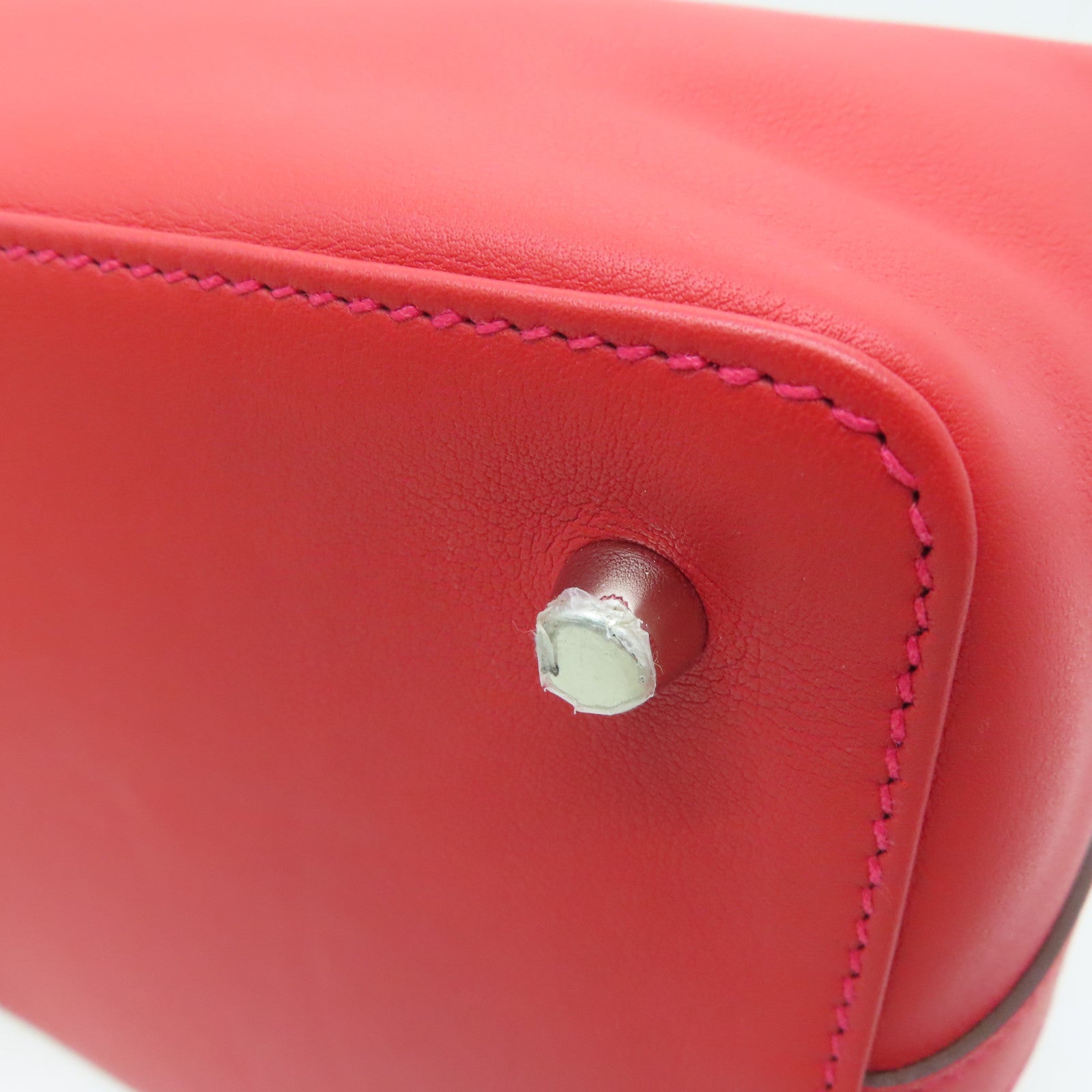 HERMES Swift皮革ToolBox 20銀扣手挽肩背兩用袋Rouge Pivoine/紅色