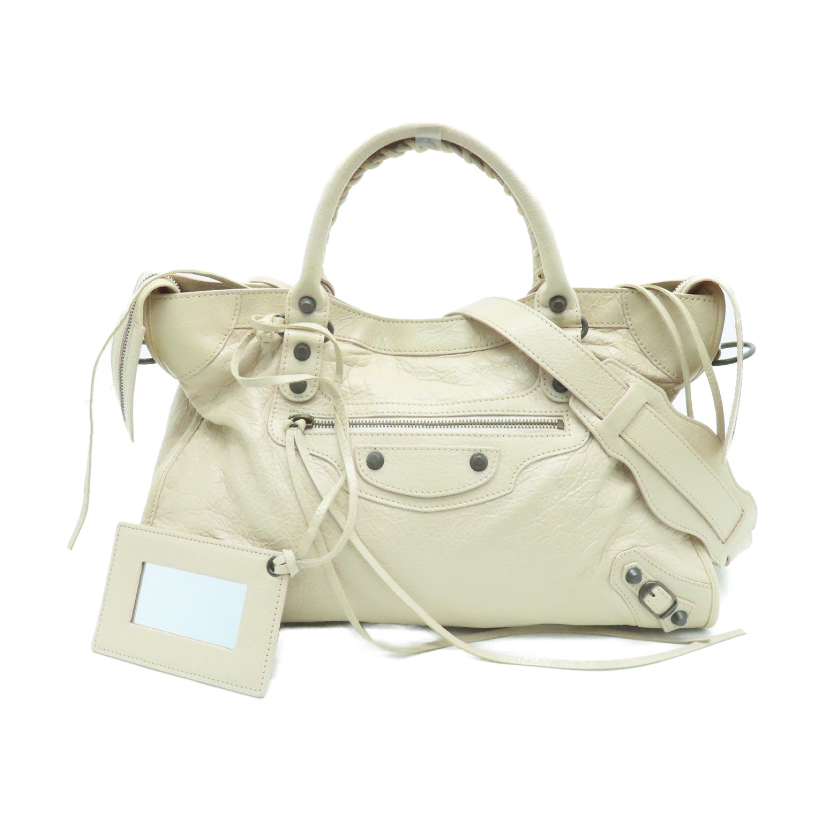 BALENCIAGA 羊皮皮革City金扣手挽肩背两用袋粉红色