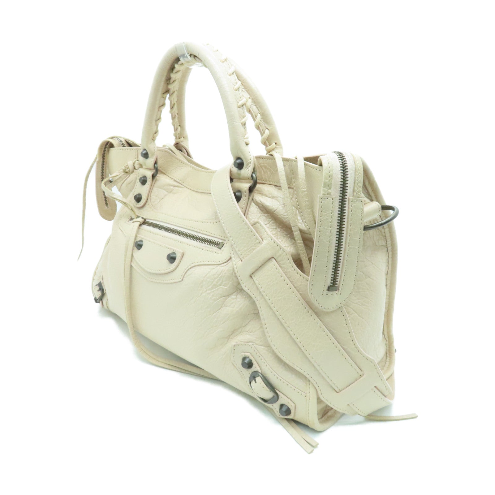 BALENCIAGA 羊皮皮革City金扣手挽肩背两用袋粉红色