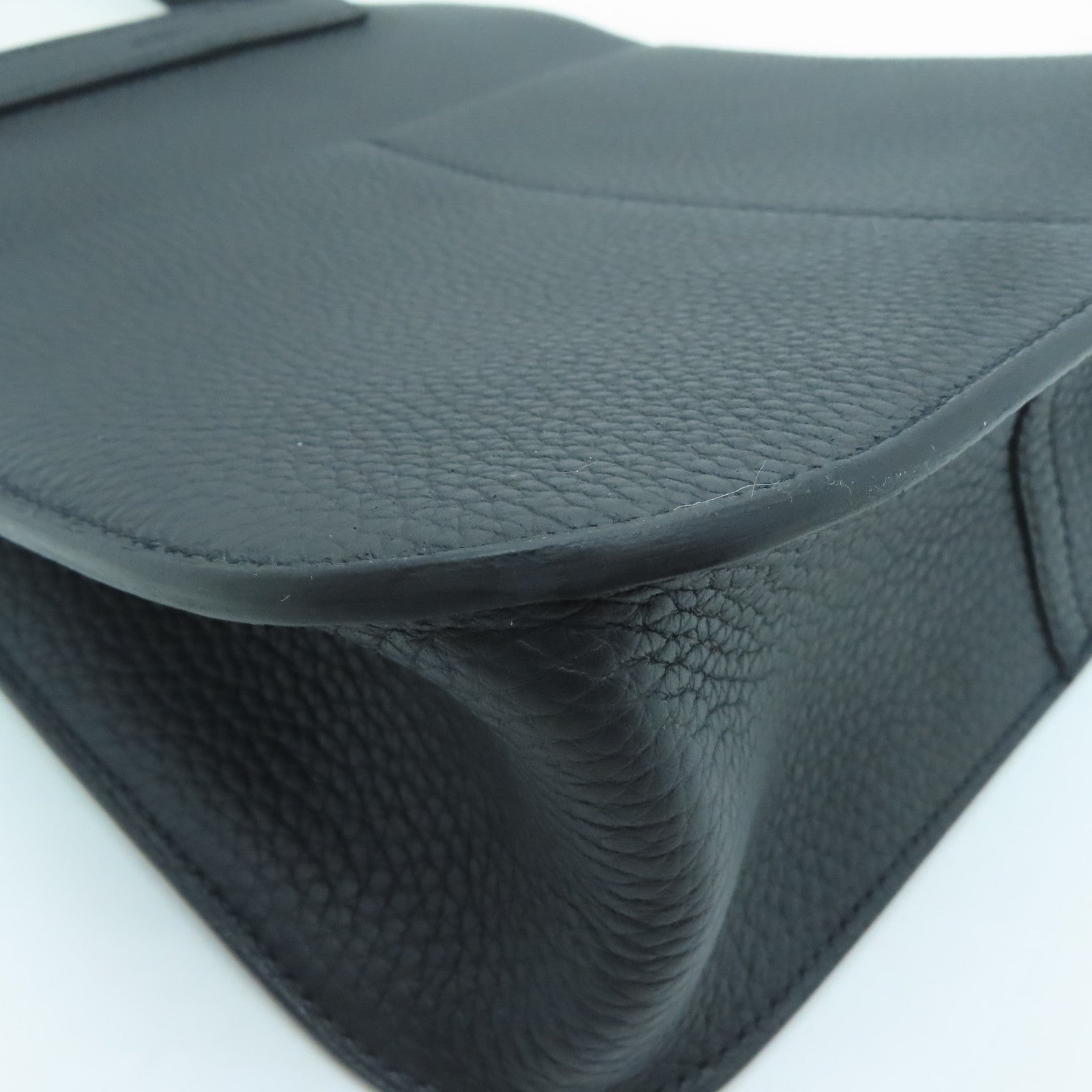 HERMES Clemence Leather Halzan 25 Gold Buckle Handle Shoulder Bag Black