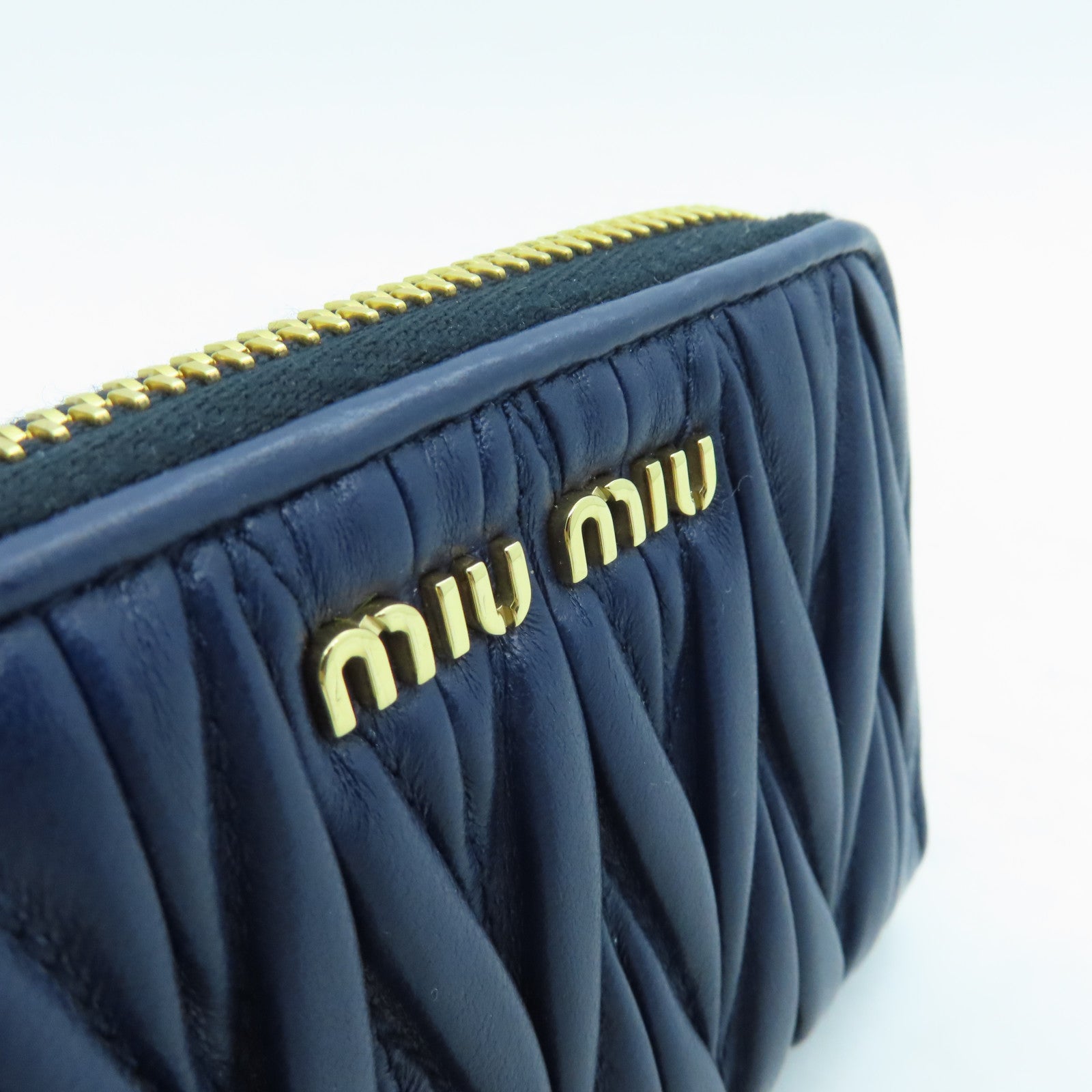Miu Miu Sheepskin Leather Card Case Gold Buckle Green