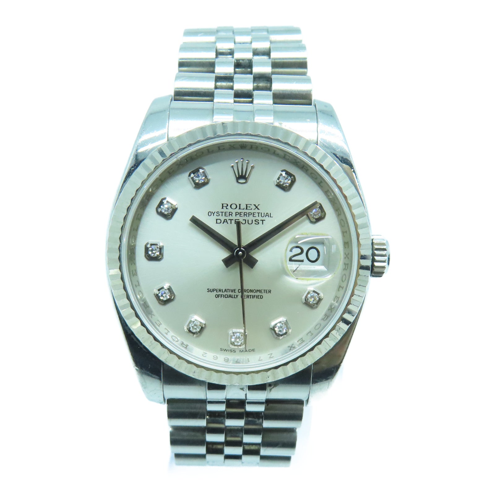 ROLEX Datejust不鏽鋼手錶鑽石自動機芯銀色