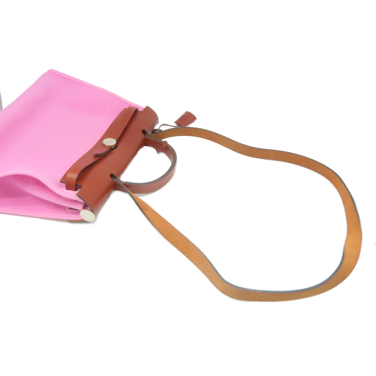 HERMES 【激减优惠】帆布Herbag 31银扣手挽肩背两用袋粉红色/棕色