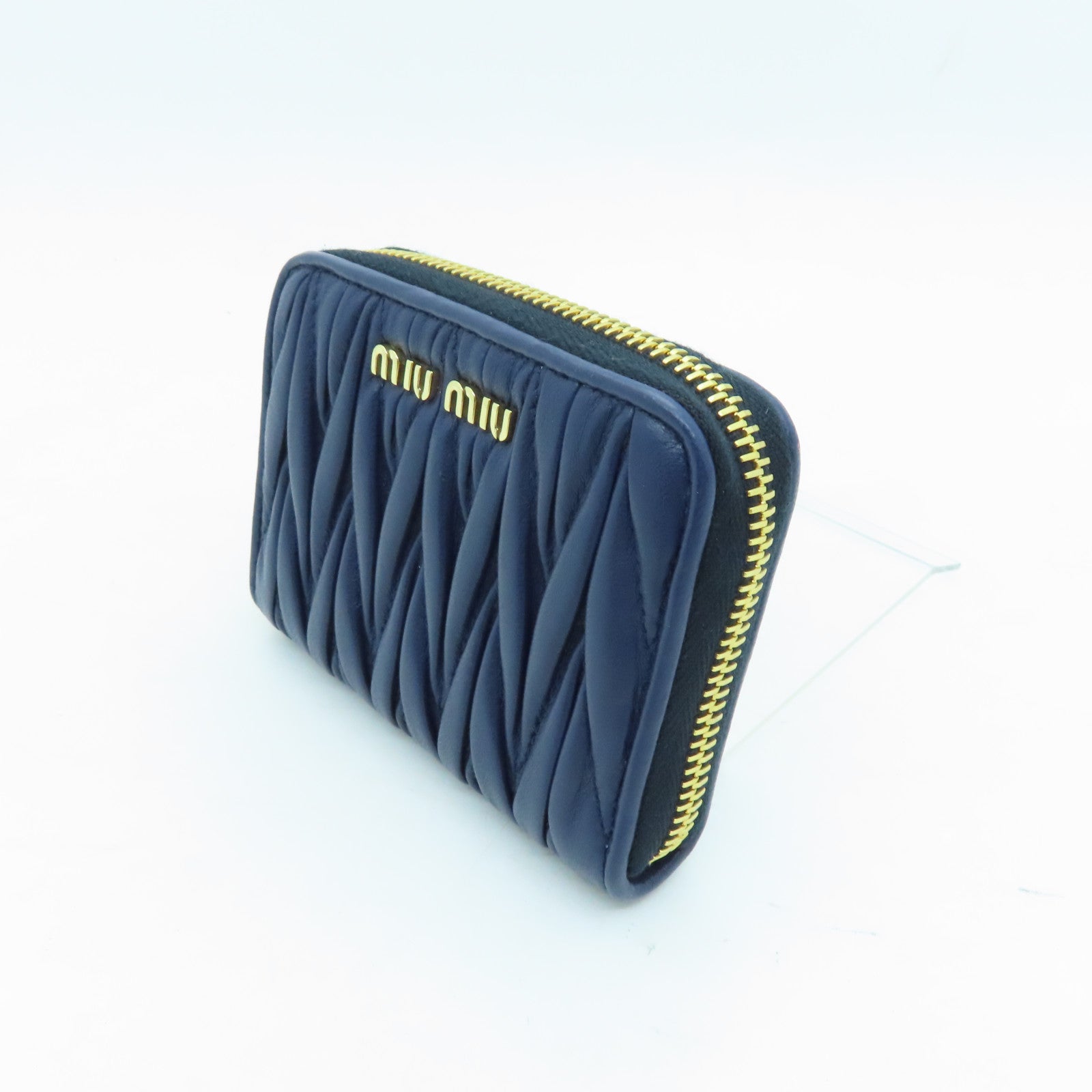 Miu Miu Sheepskin Leather Card Case Gold Buckle Green