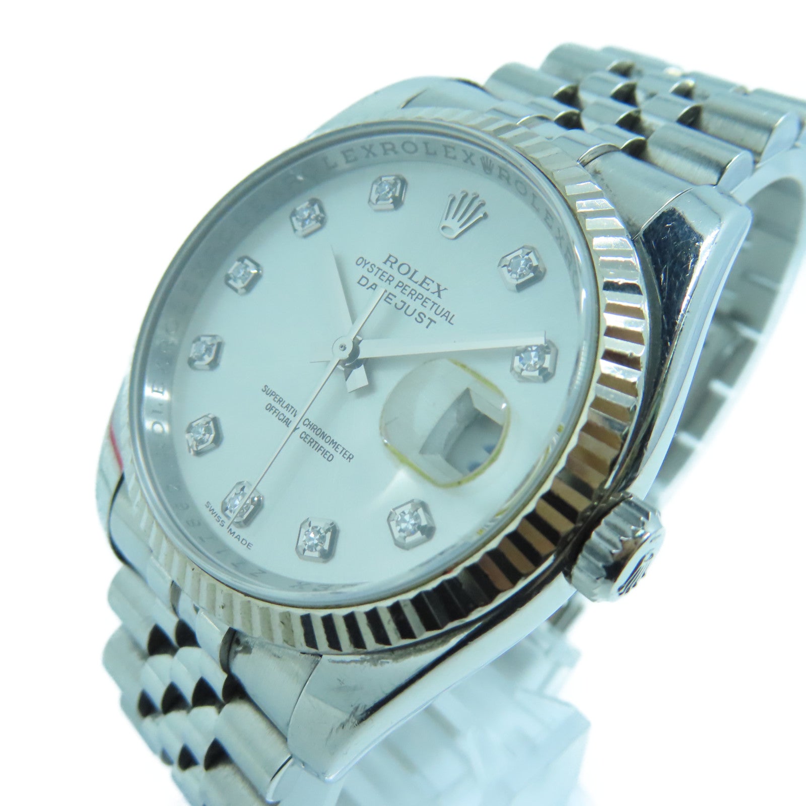 ROLEX Datejust不鏽鋼手錶鑽石自動機芯銀色