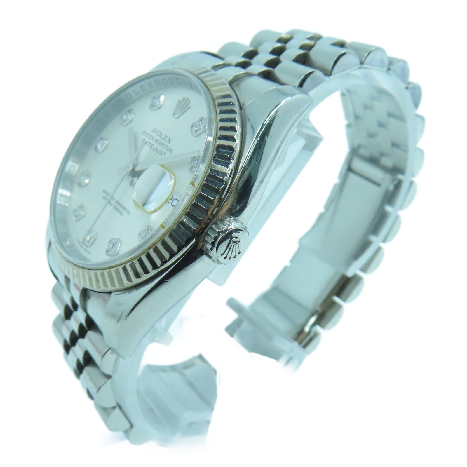 ROLEX Datejust不鏽鋼手錶鑽石自動機芯銀色
