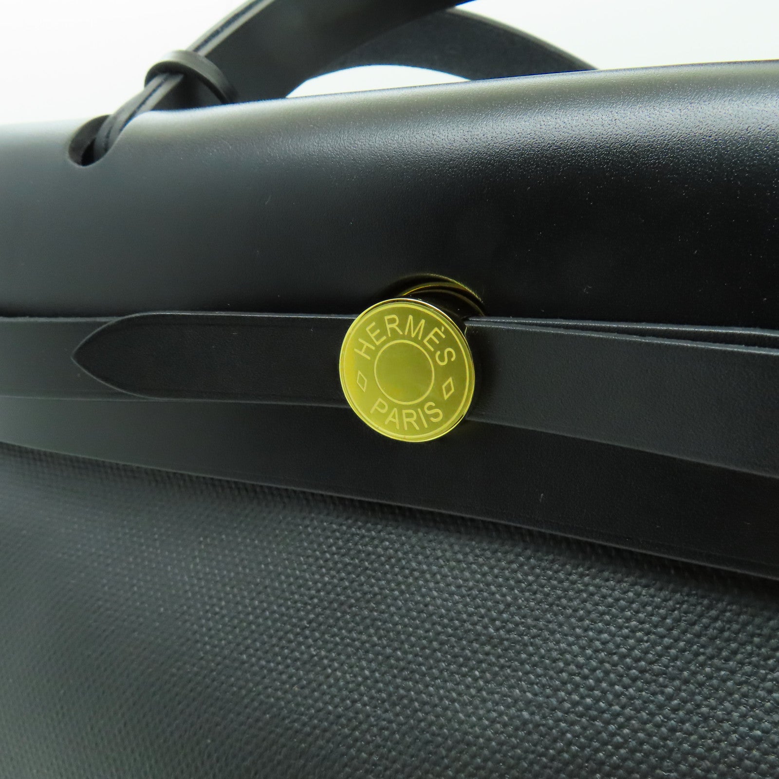 HERMES 防水帆布Herbag PM金扣手挽肩背兩用袋黑色