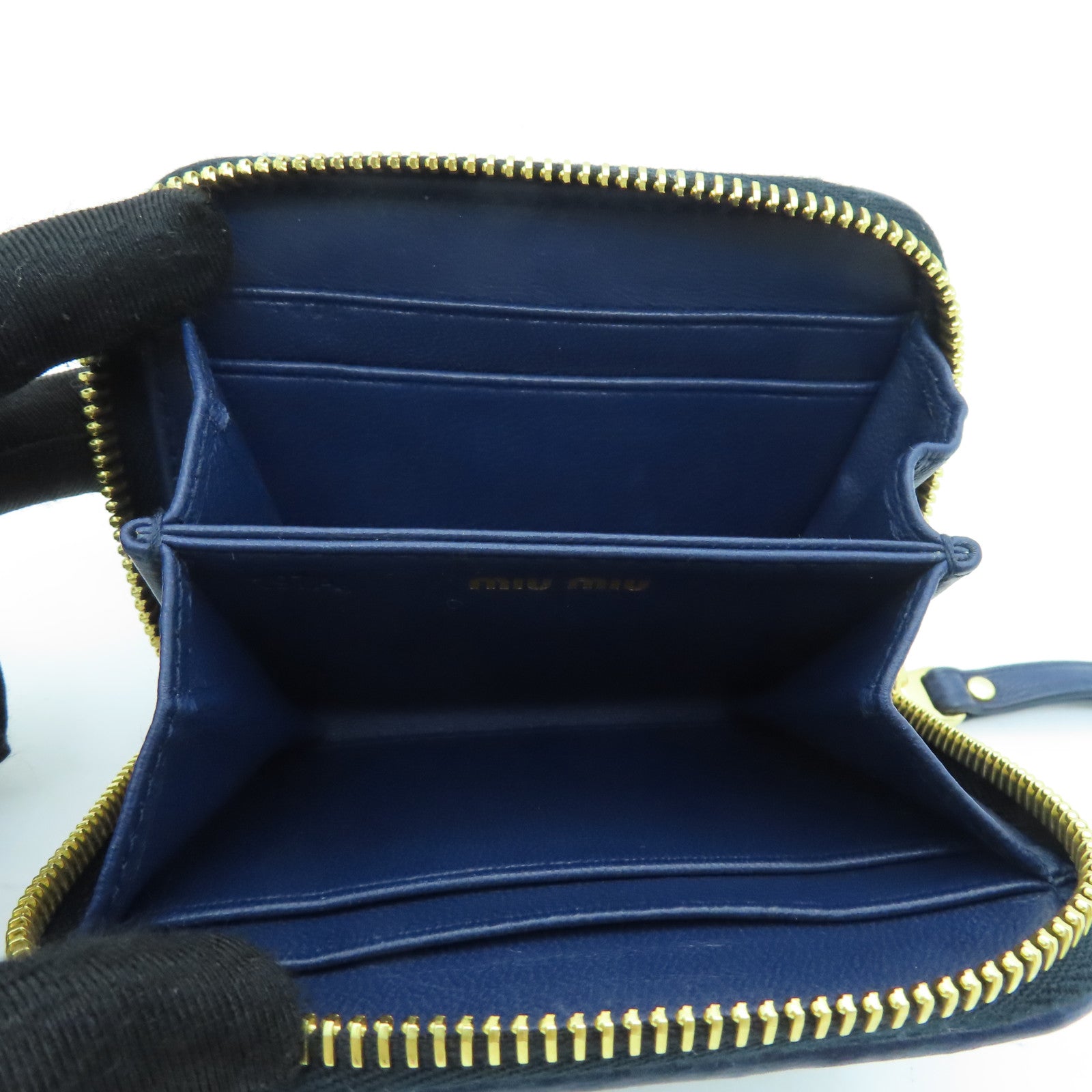 Miu Miu Sheepskin Leather Card Case Gold Buckle Green