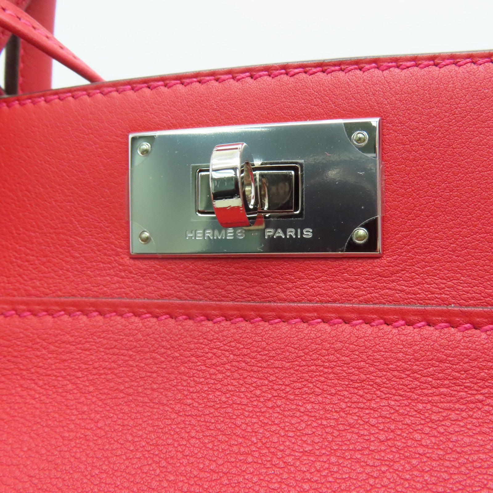 HERMES Swift皮革ToolBox 20銀扣手挽肩背兩用袋Rouge Pivoine/紅色