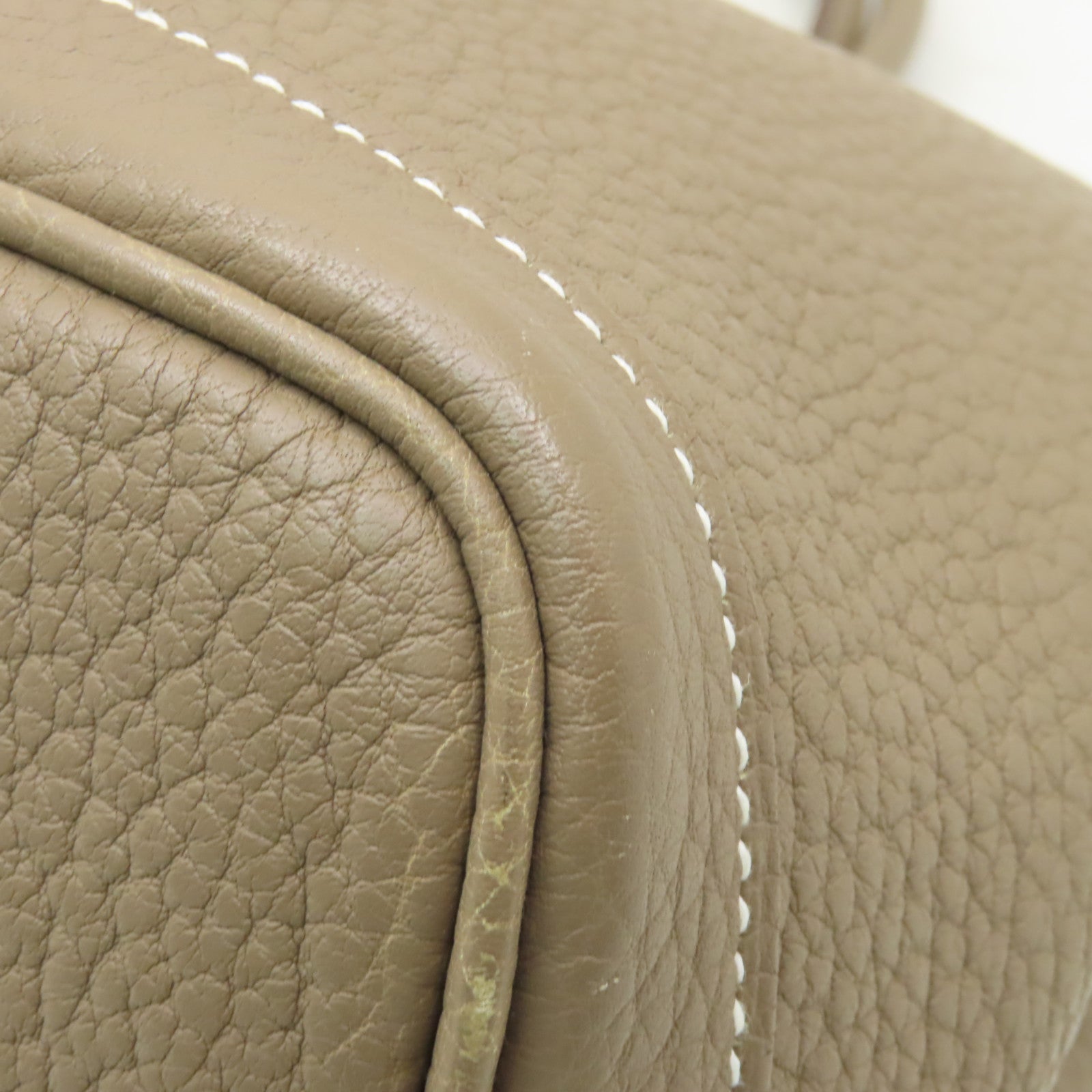 HERMES Clemence皮革Garden Party TPM銀扣手挽袋米色