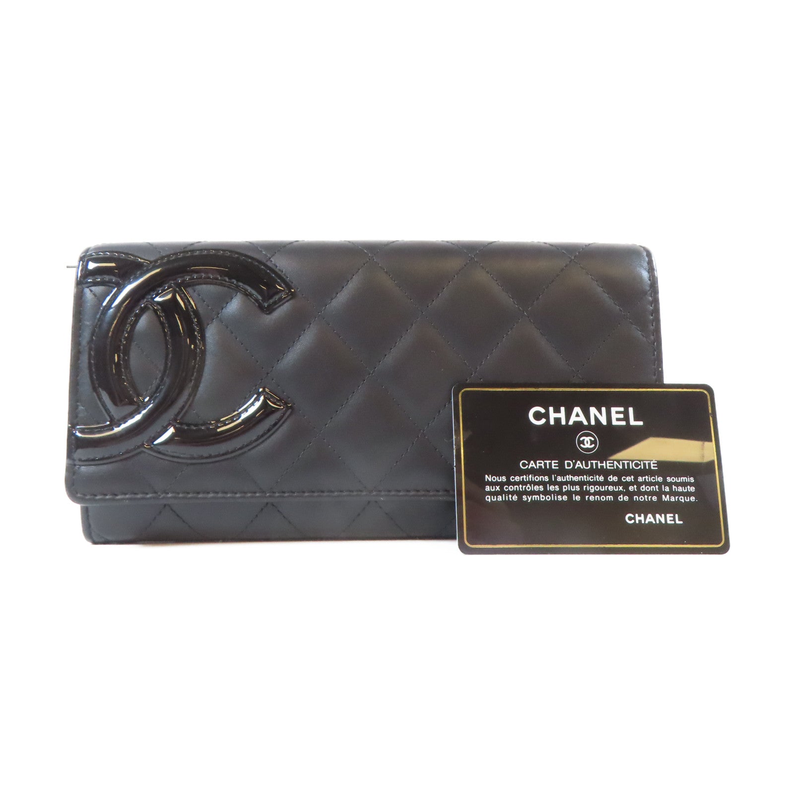 CHANEL 菱格Cambon皮革Cambon Long Wallet銀扣長錢包黑色