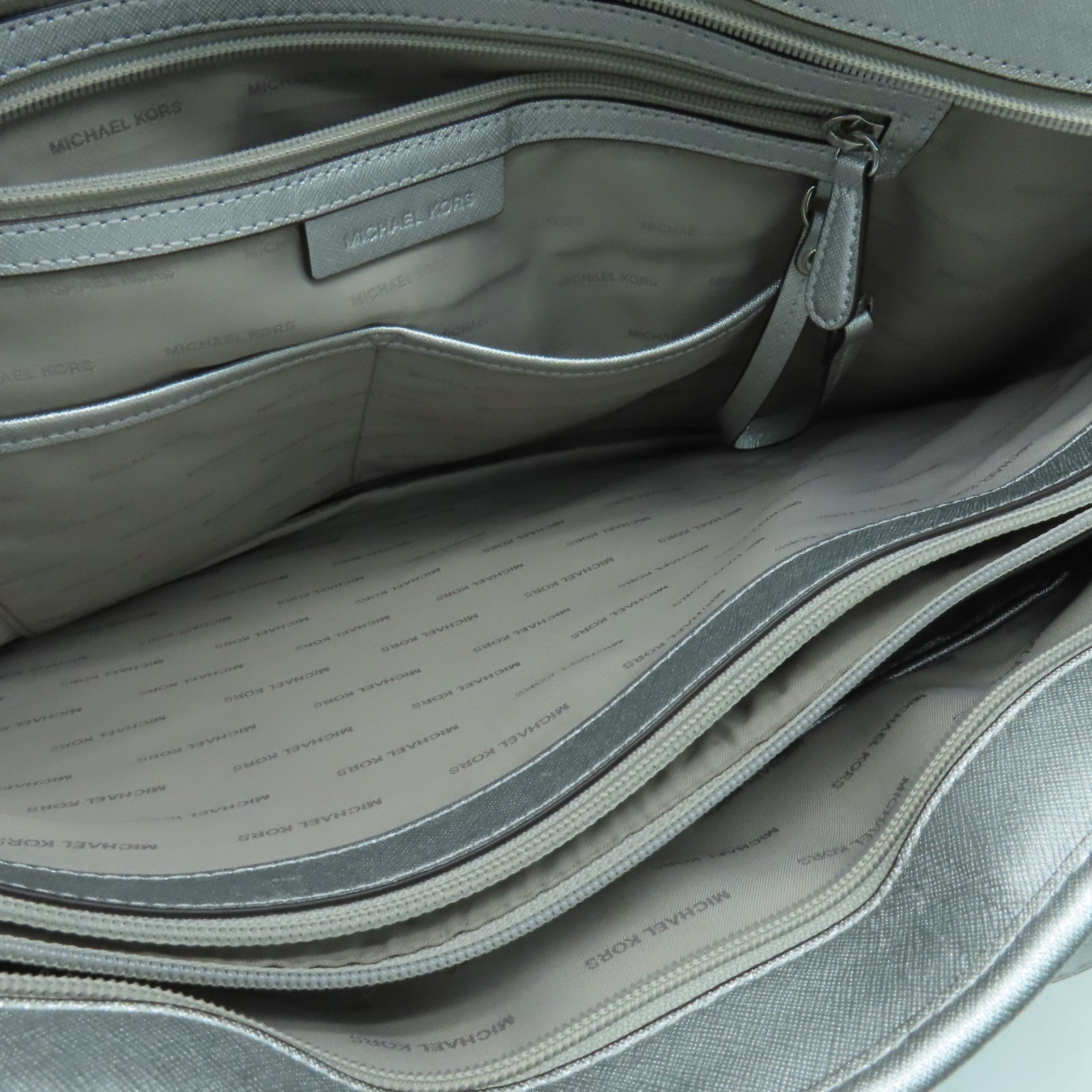 Michael Kors Coated Canvas Tote Bag Silver Button Handle Bag / Shoulder Bag Silver
