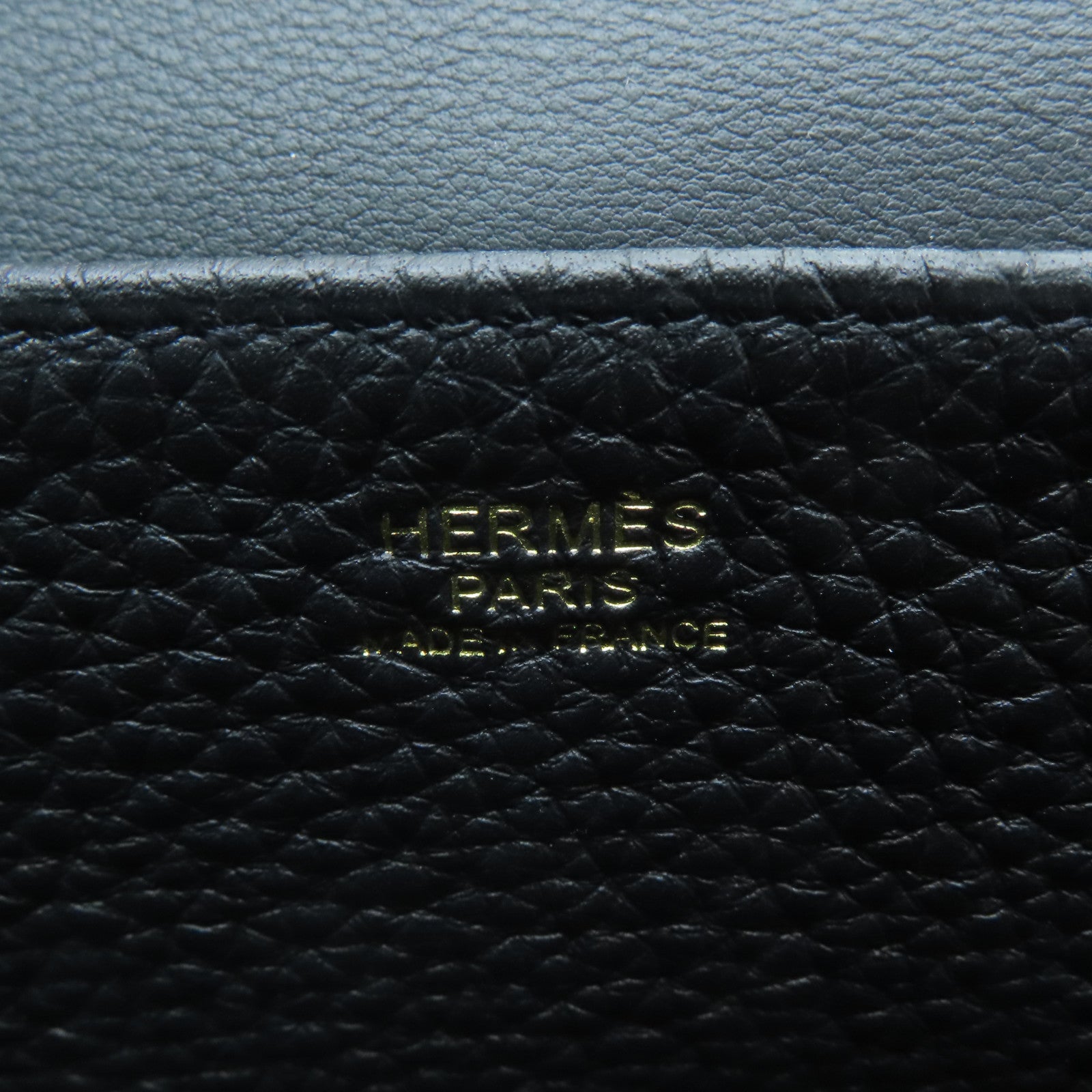 HERMES Clemence Leather Halzan 25 Gold Buckle Handle Shoulder Bag Black