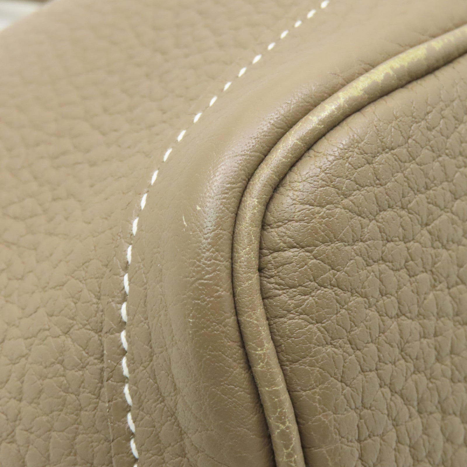 HERMES Clemence皮革Garden Party TPM銀扣手挽袋米色