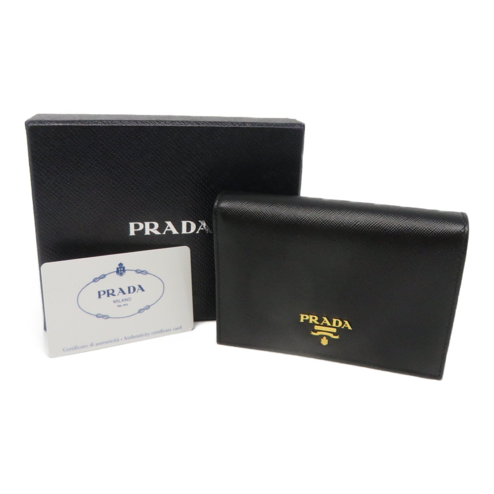 PRADA 牛皮皮革Wallet金扣钱包黑色