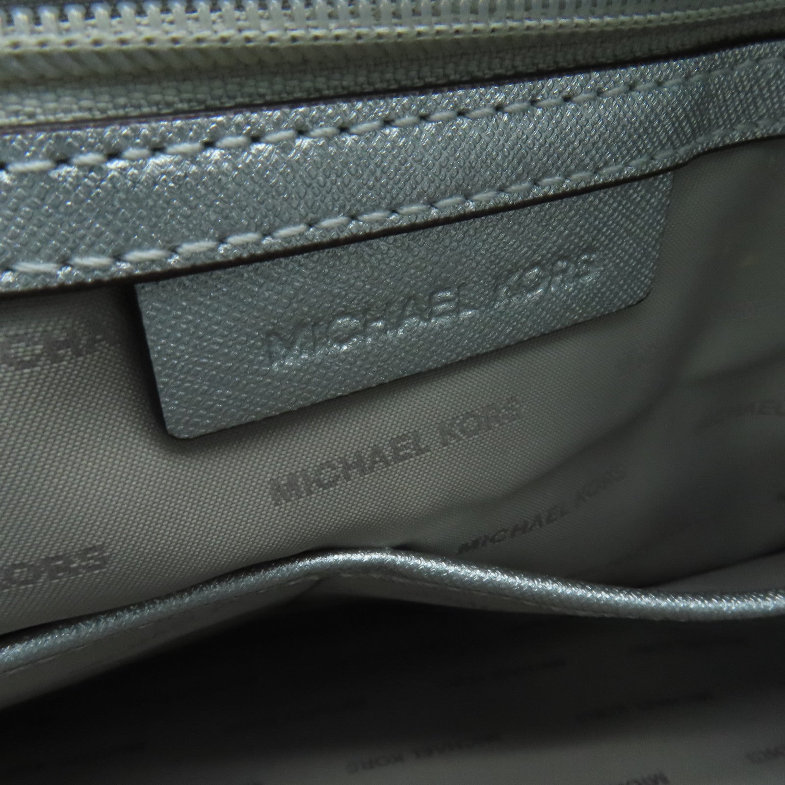 Michael Kors Coated Canvas Tote Bag Silver Button Handle Bag / Shoulder Bag Silver