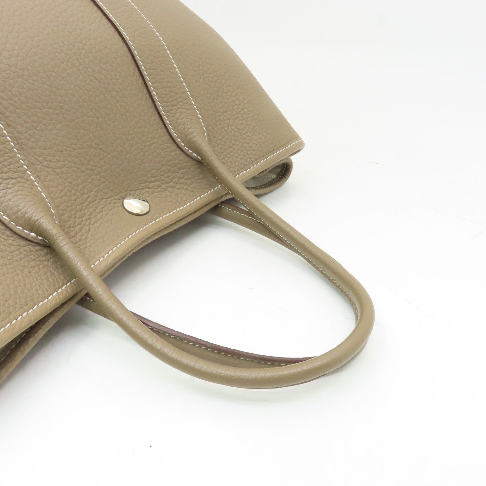 HERMES Clemence皮革Garden Party TPM銀扣手挽袋米色