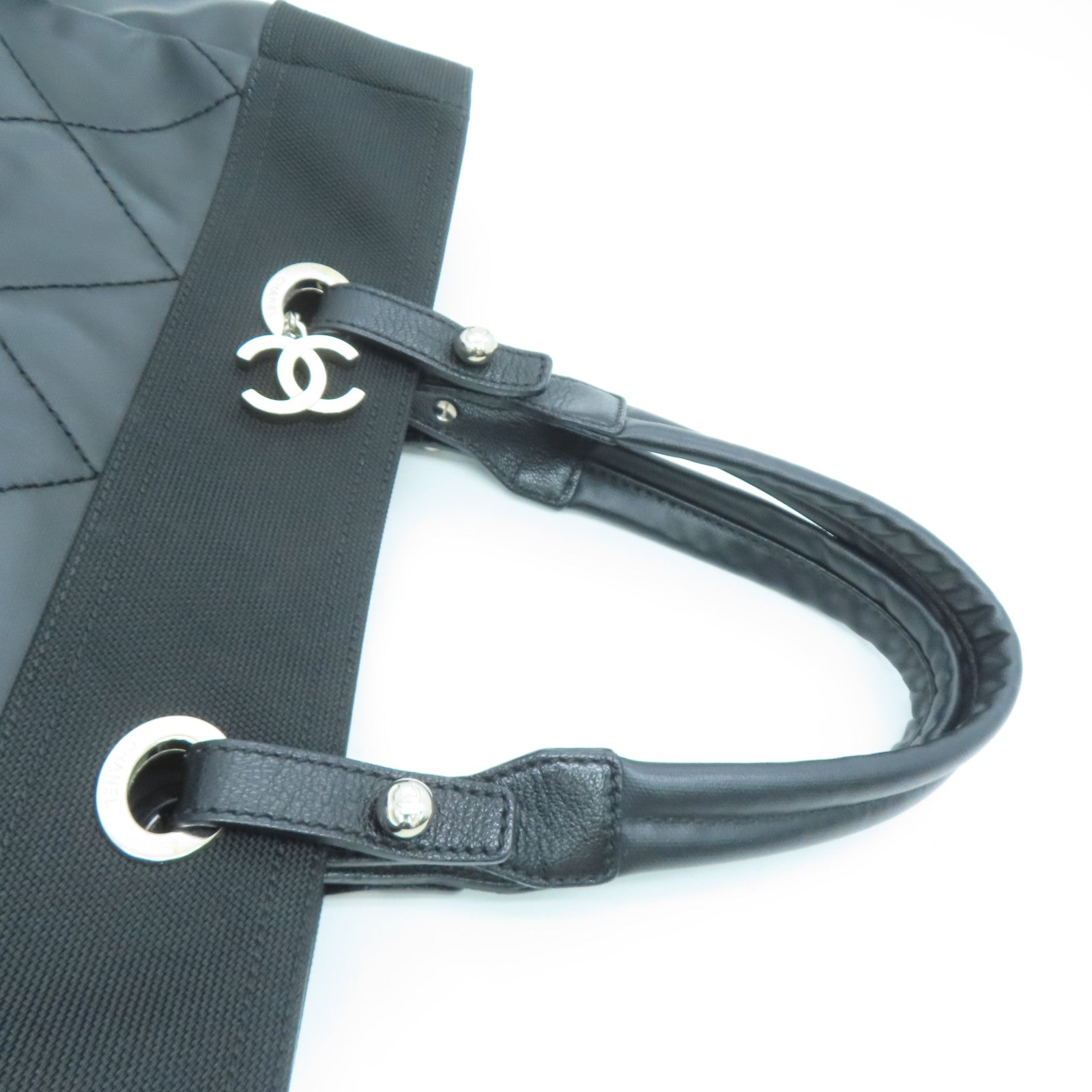CHANEL 菱格帆布Tote Bag銀扣手挽袋黑色