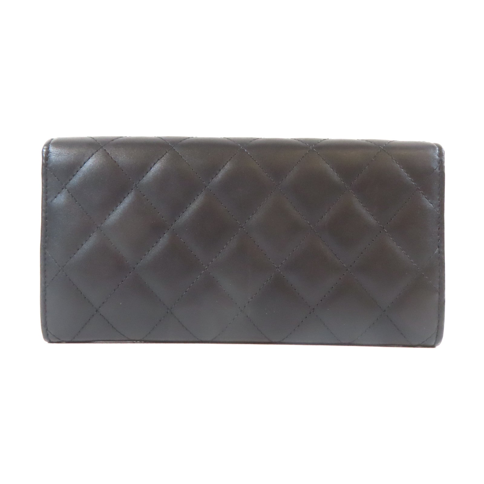 CHANEL 菱格Cambon皮革Cambon Long Wallet銀扣長錢包黑色