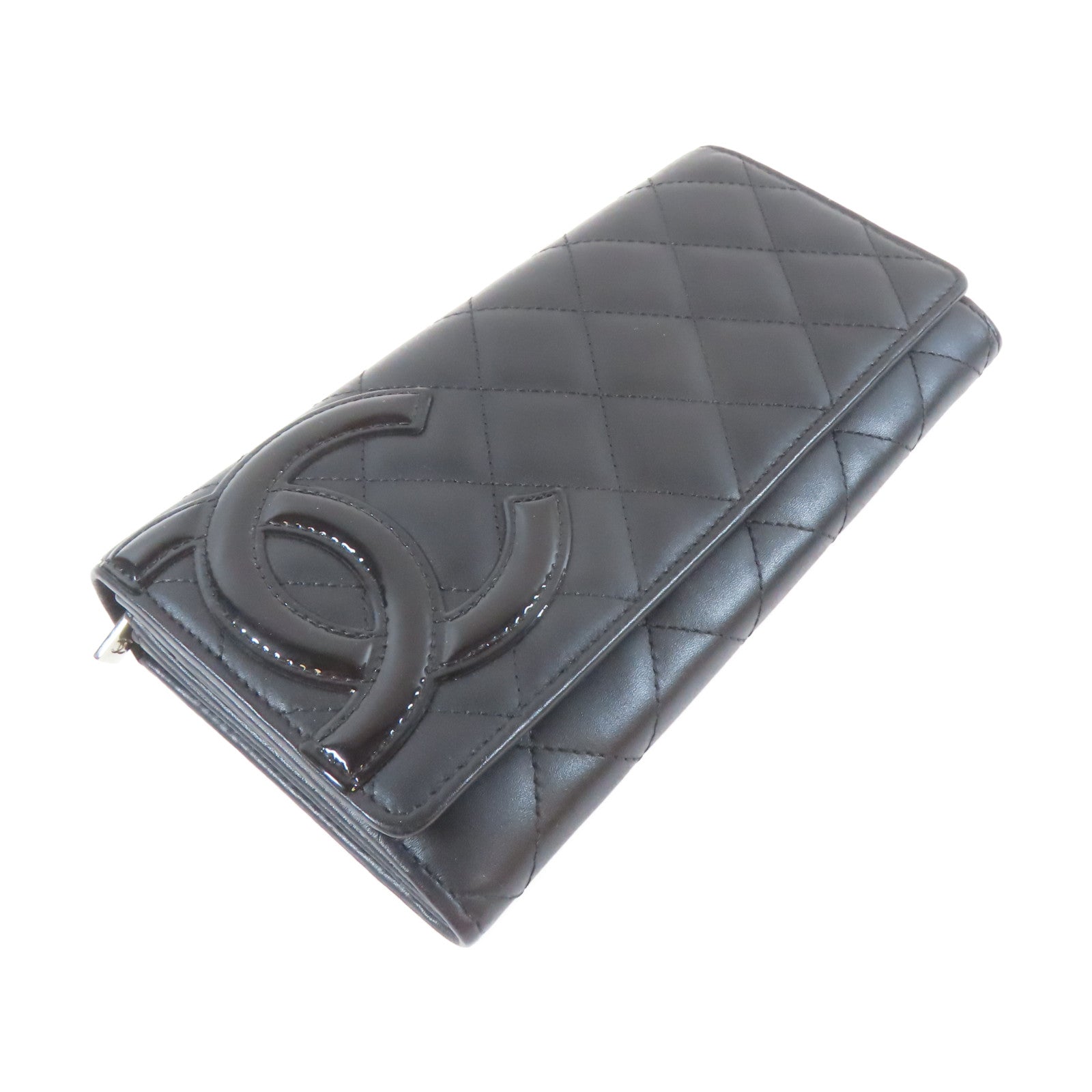 CHANEL 菱格Cambon皮革Cambon Long Wallet銀扣長錢包黑色