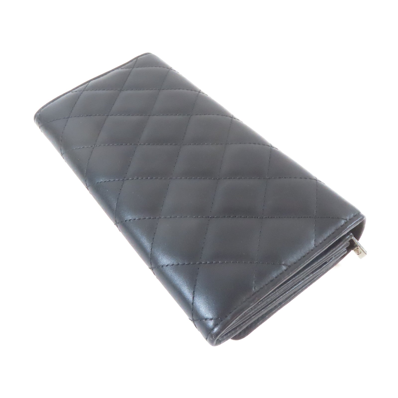 CHANEL 菱格Cambon皮革Cambon Long Wallet銀扣長錢包黑色