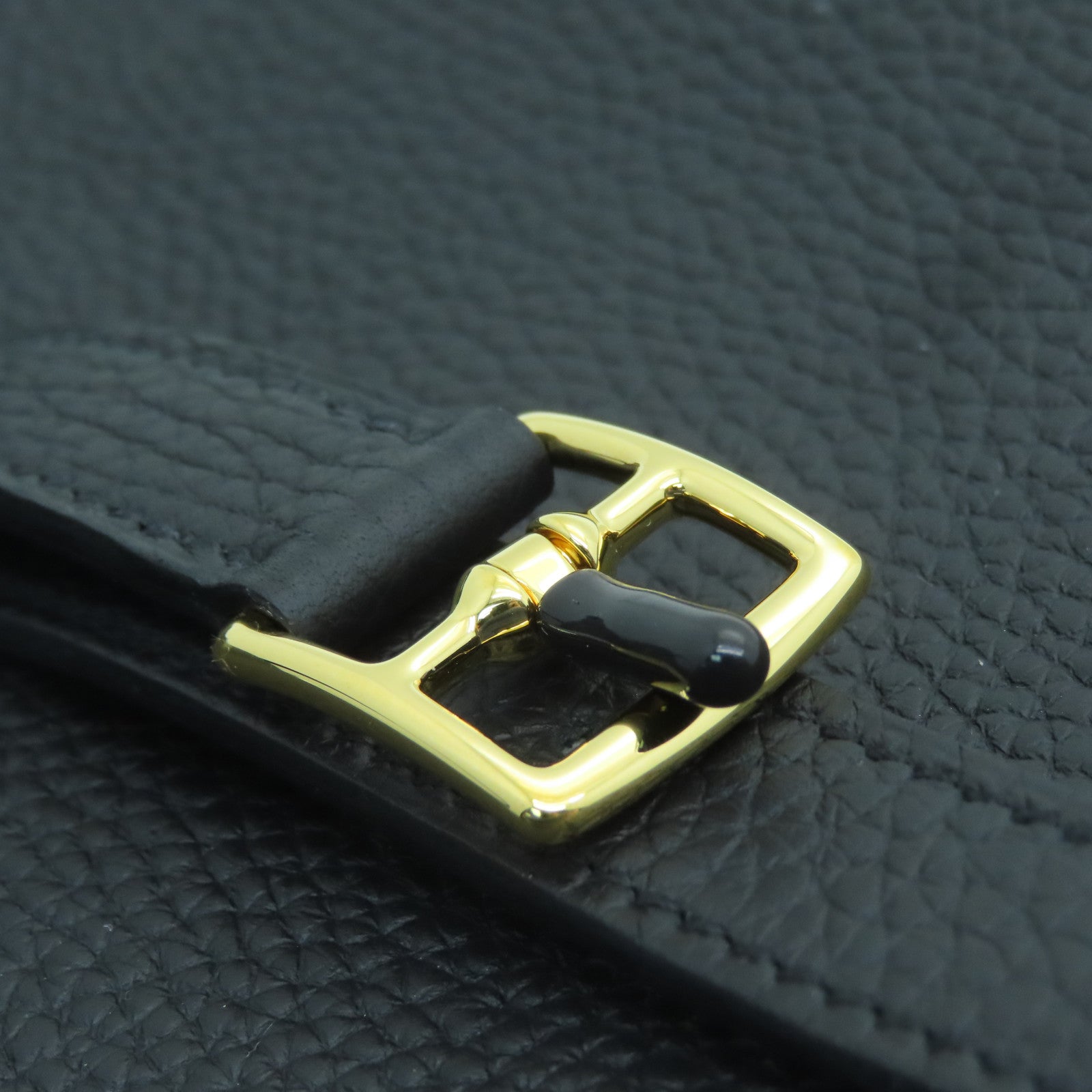 HERMES Clemence Leather Halzan 25 Gold Buckle Handle Shoulder Bag Black