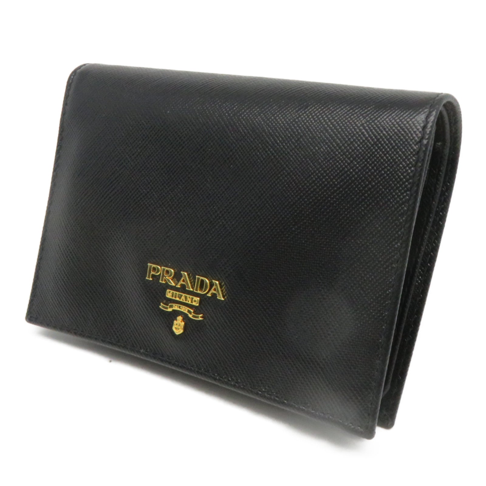PRADA 牛皮皮革Wallet金扣钱包黑色