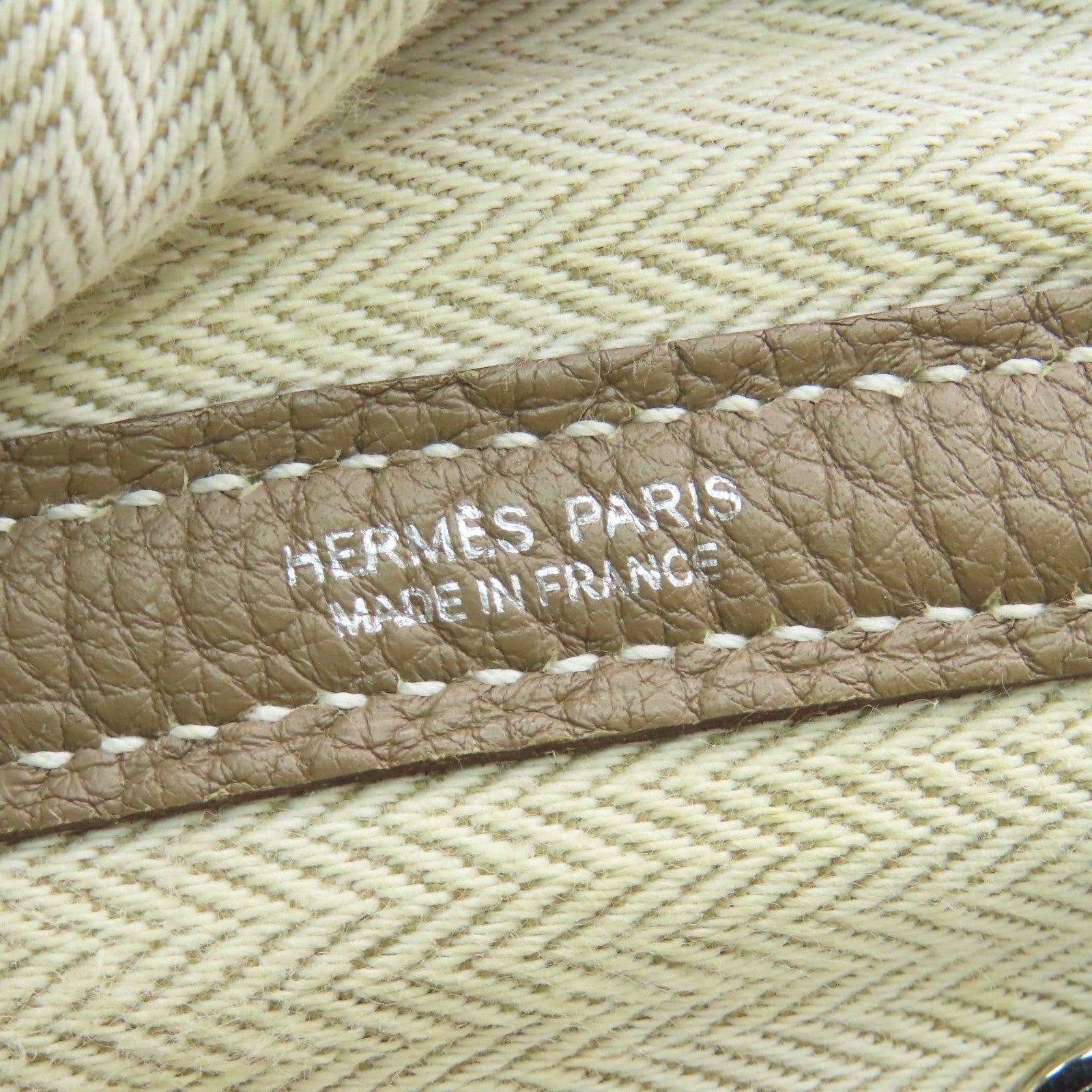 HERMES Clemence皮革Garden Party TPM銀扣手挽袋米色