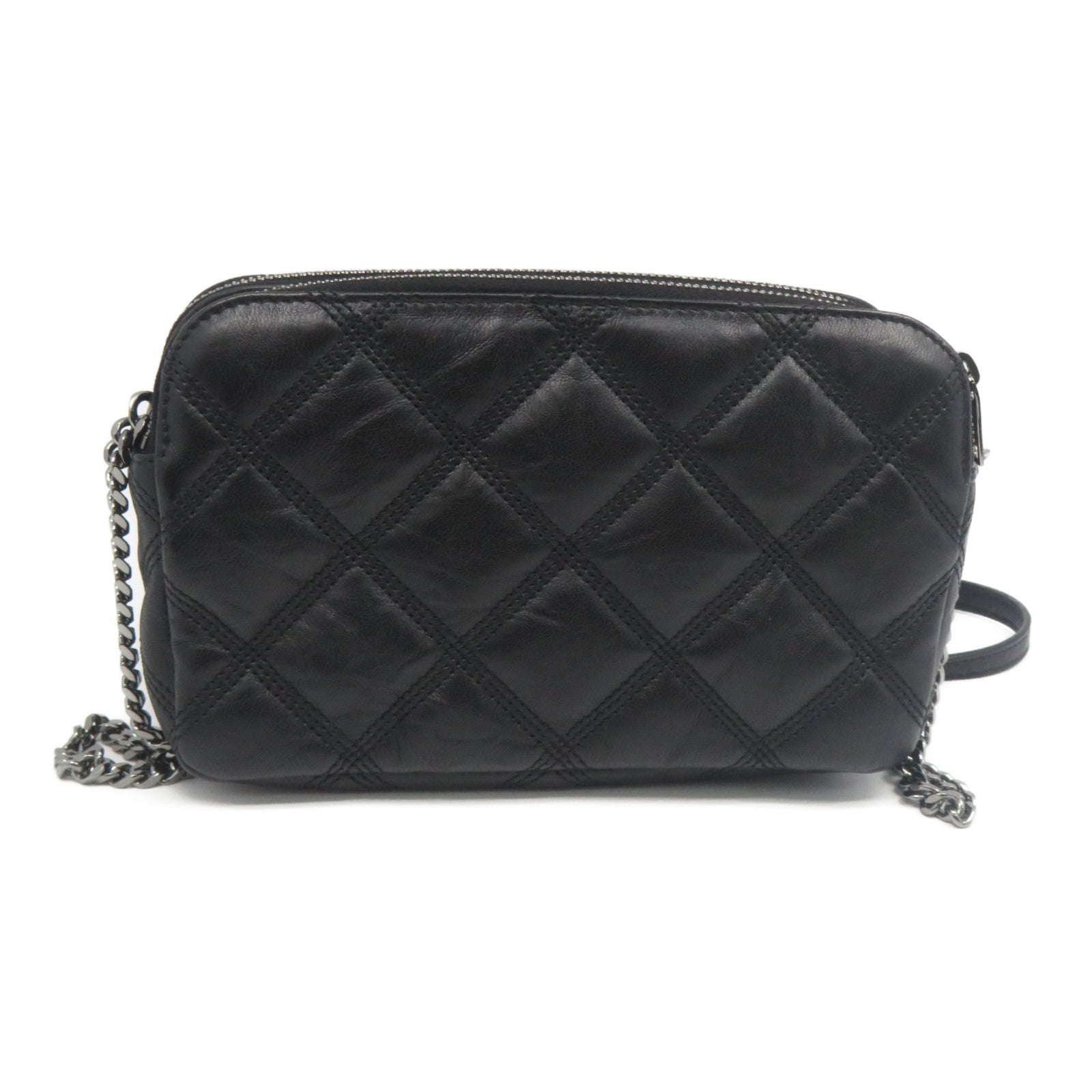 YVES SAINT LAURENT 菱格牛皮皮革Chain Shoulder銀扣鏈帶肩背袋黑色