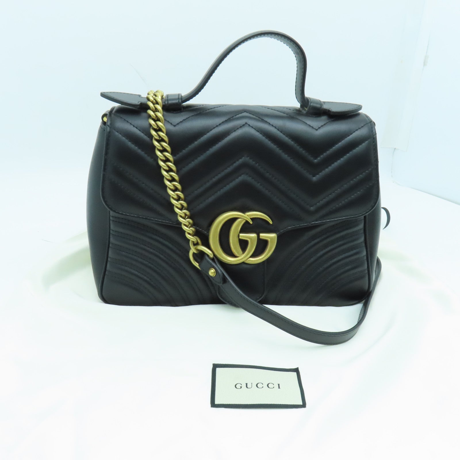 GUCCI 牛皮皮革GG Marmont金扣手挽肩背兩用袋黑色