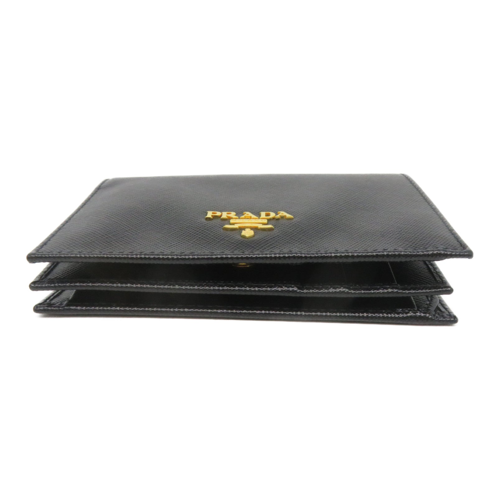 PRADA 牛皮皮革Wallet金扣钱包黑色