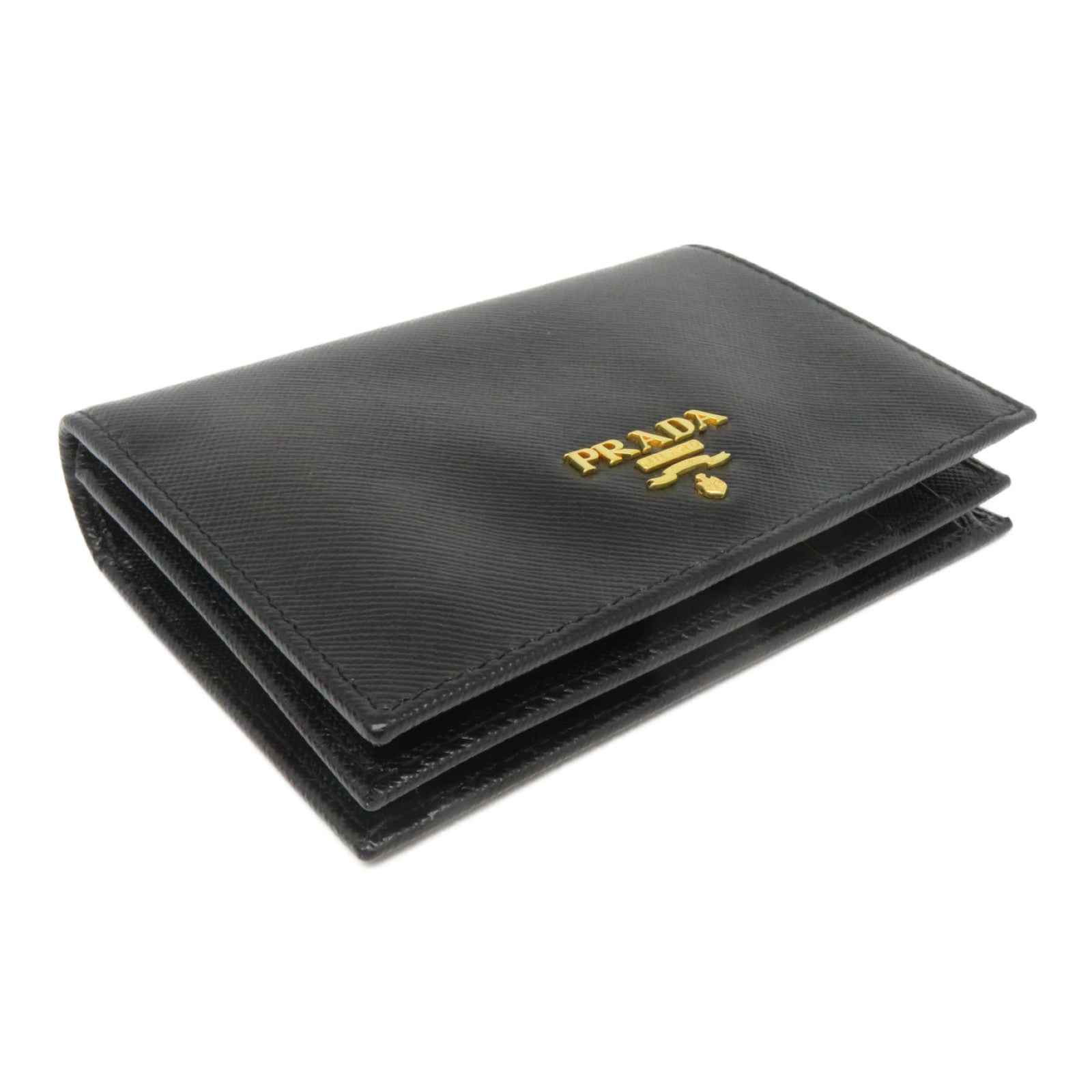PRADA 牛皮皮革Wallet金扣钱包黑色