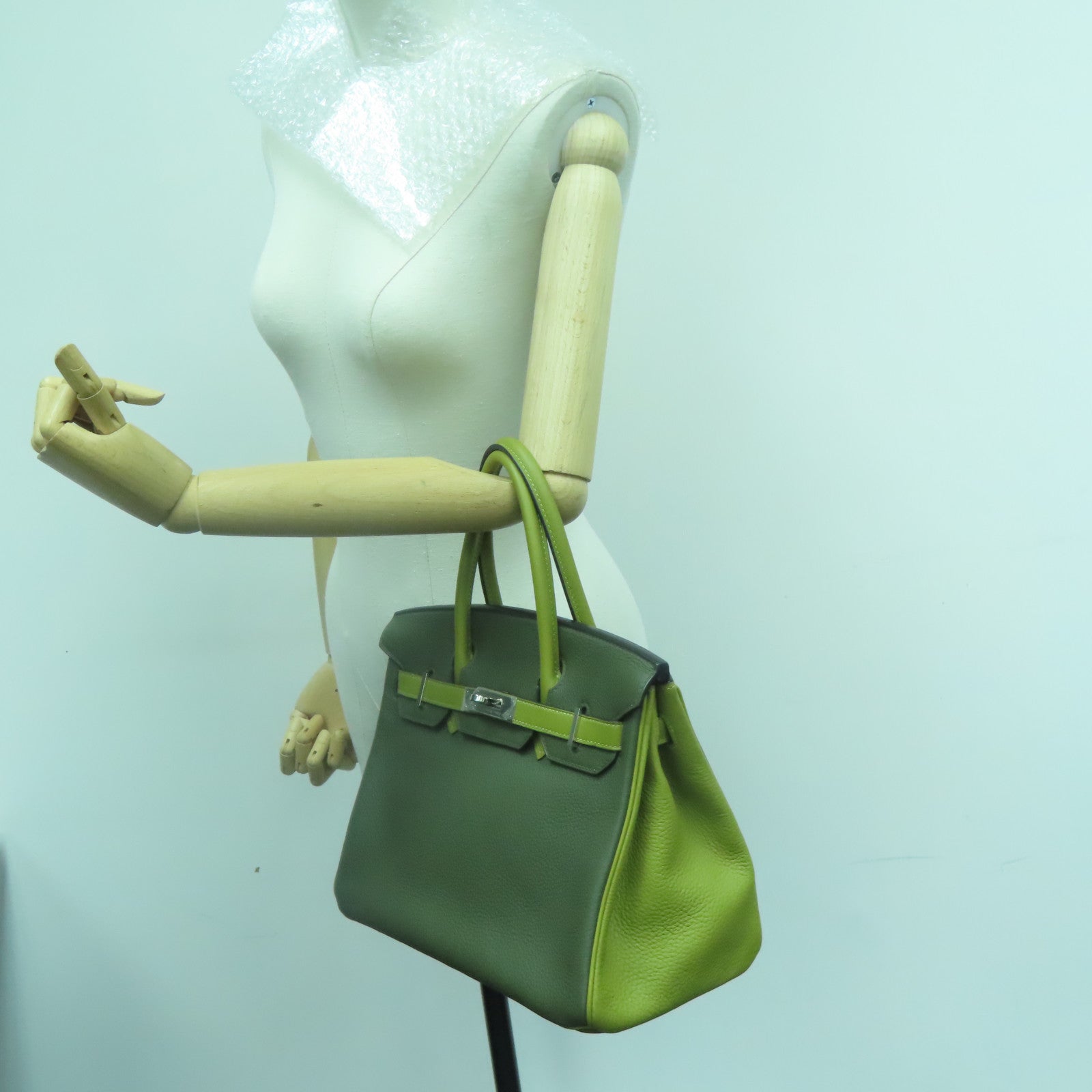 HERMES Togo皮革Birkin 30銀扣手挽袋綠色
