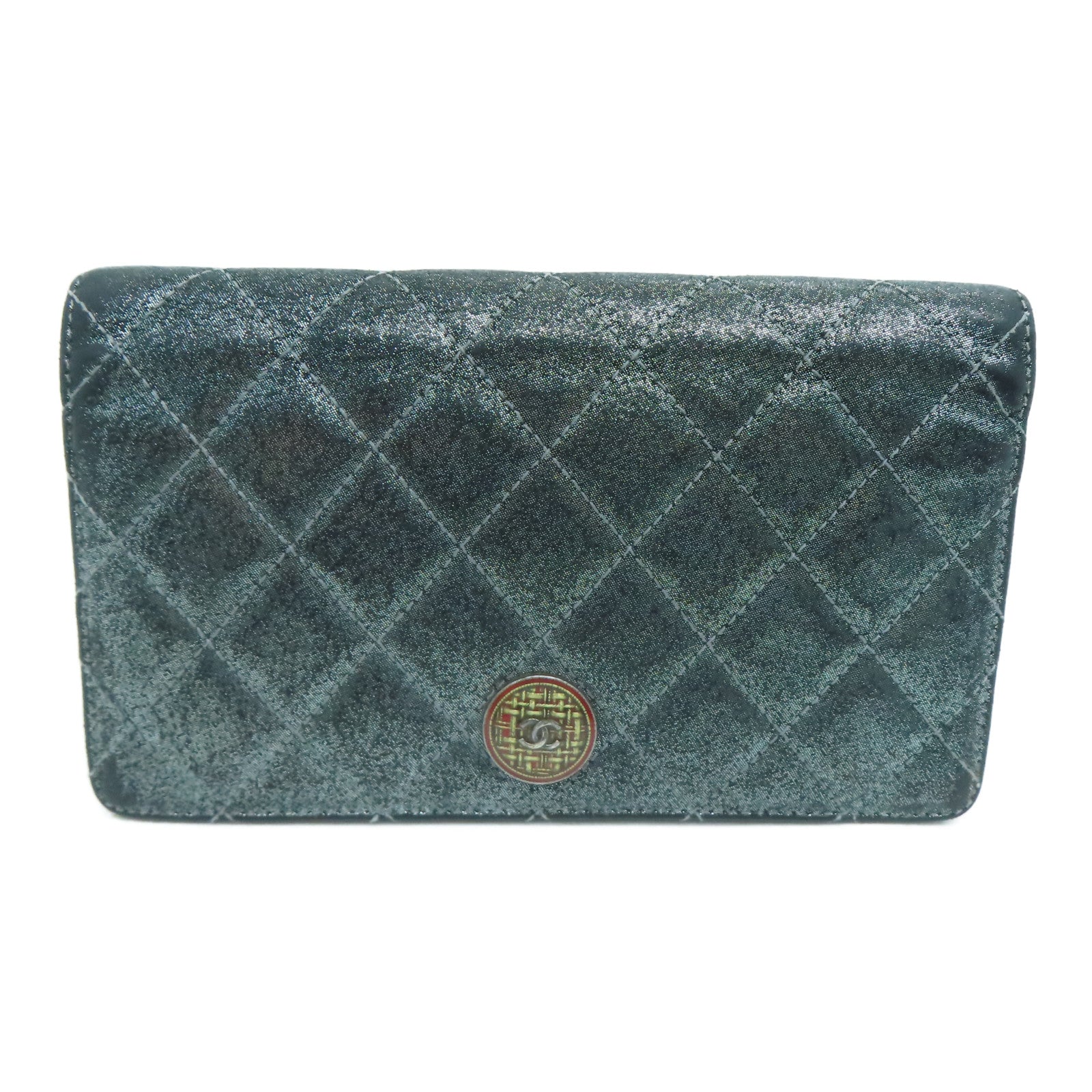 CHANEL 菱格牛皮皮革Long Wallet長錢包銀色