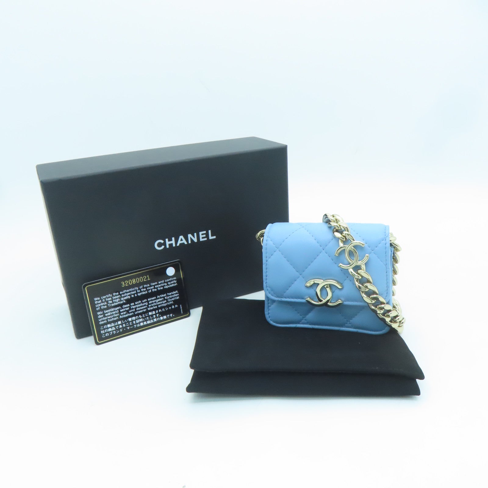 CHANEL Rhombus Sheepskin Leather Chain Shoulder Gold Buckle Chain Belt Shoulder Bag Powder Blue