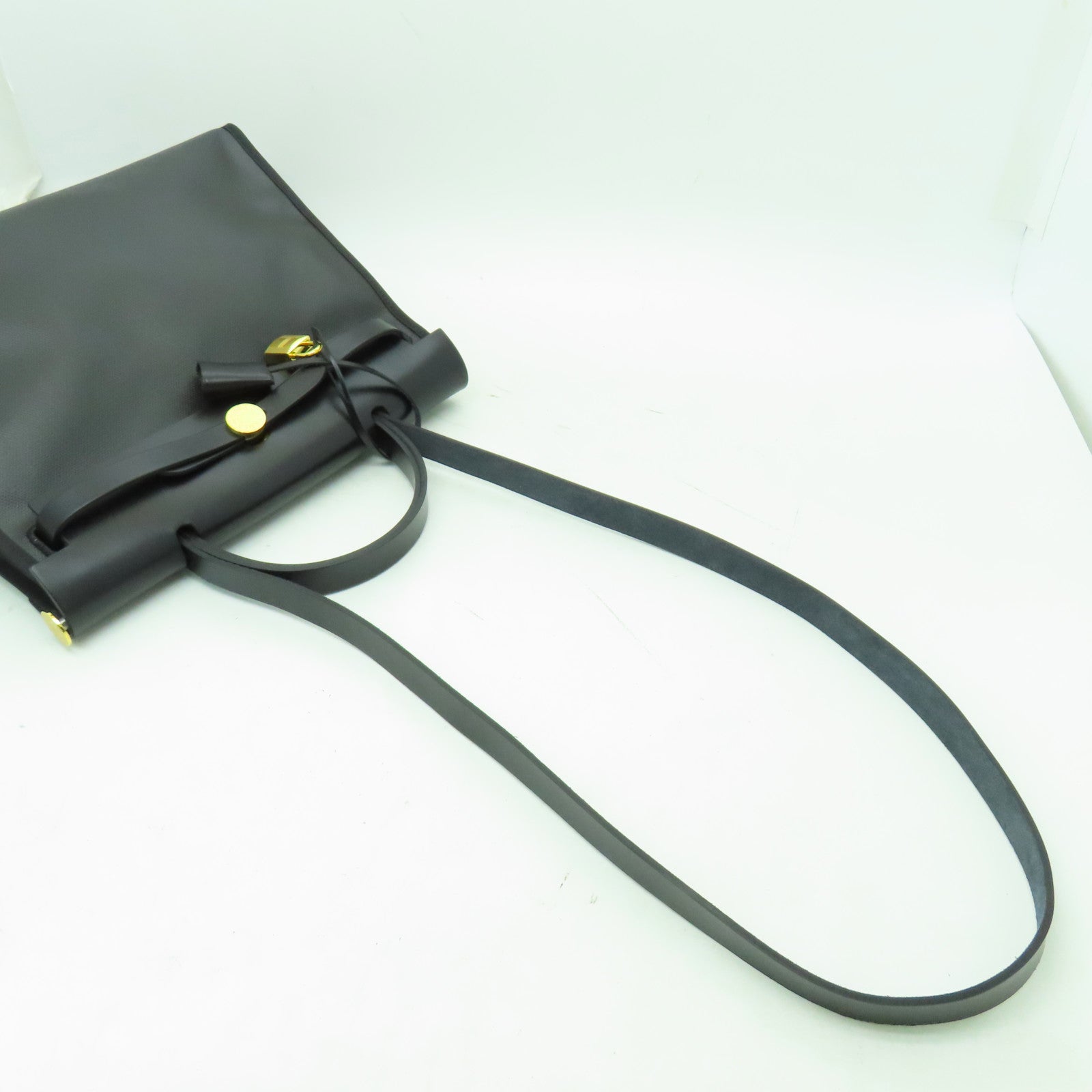 HERMES 防水帆布Herbag PM金扣手挽肩背兩用袋黑色