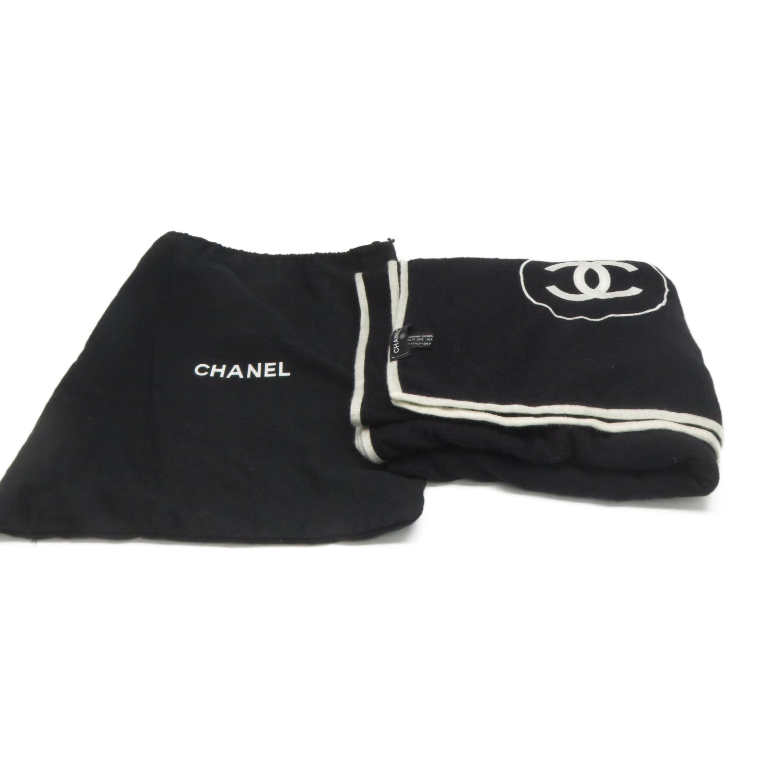CHANEL 羊絨/絲質Scarf圍巾黑色/白色
