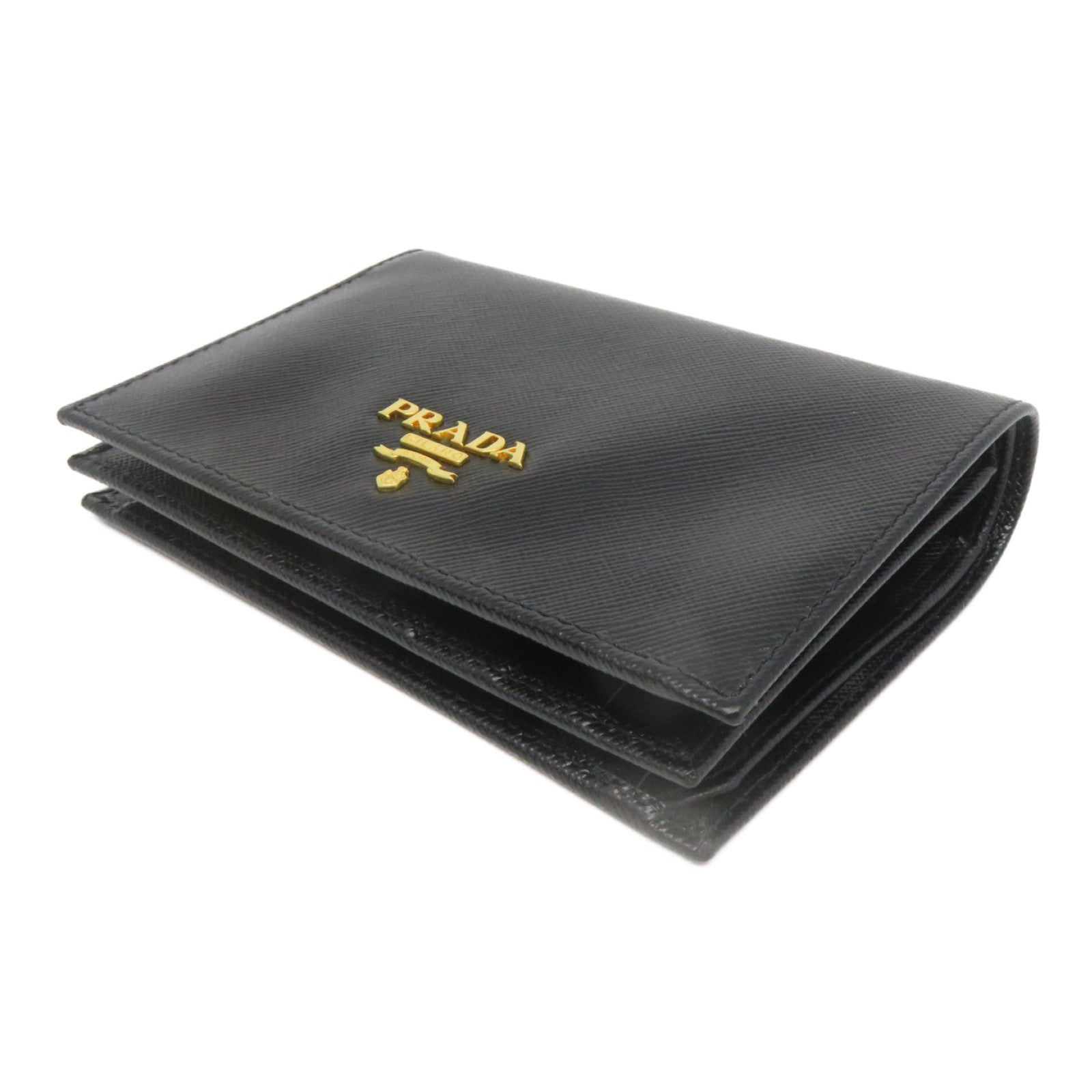 PRADA 牛皮皮革Wallet金扣钱包黑色