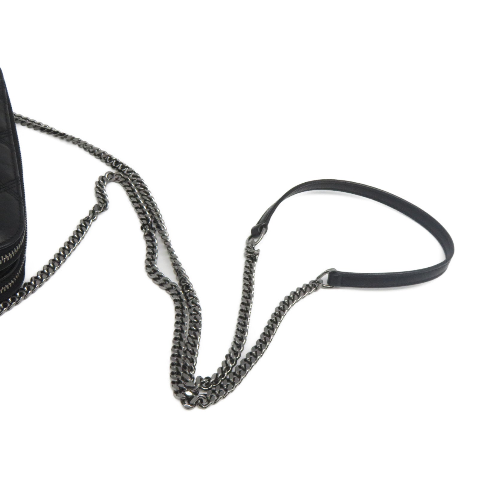 YVES SAINT LAURENT 菱格牛皮皮革Chain Shoulder銀扣鏈帶肩背袋黑色