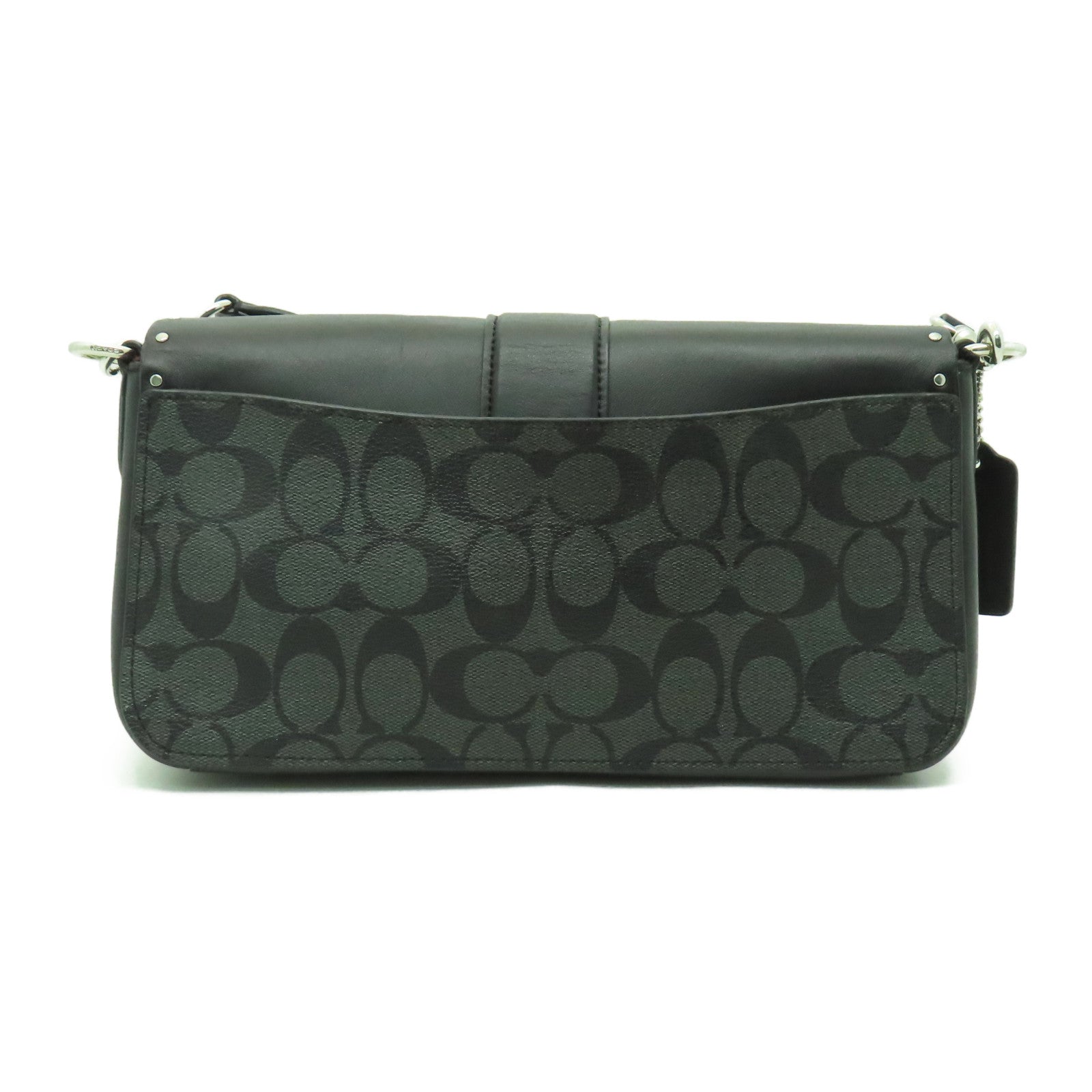 COACH 塗層帆布/皮革Shoulder Bag銀扣肩背袋黑色
