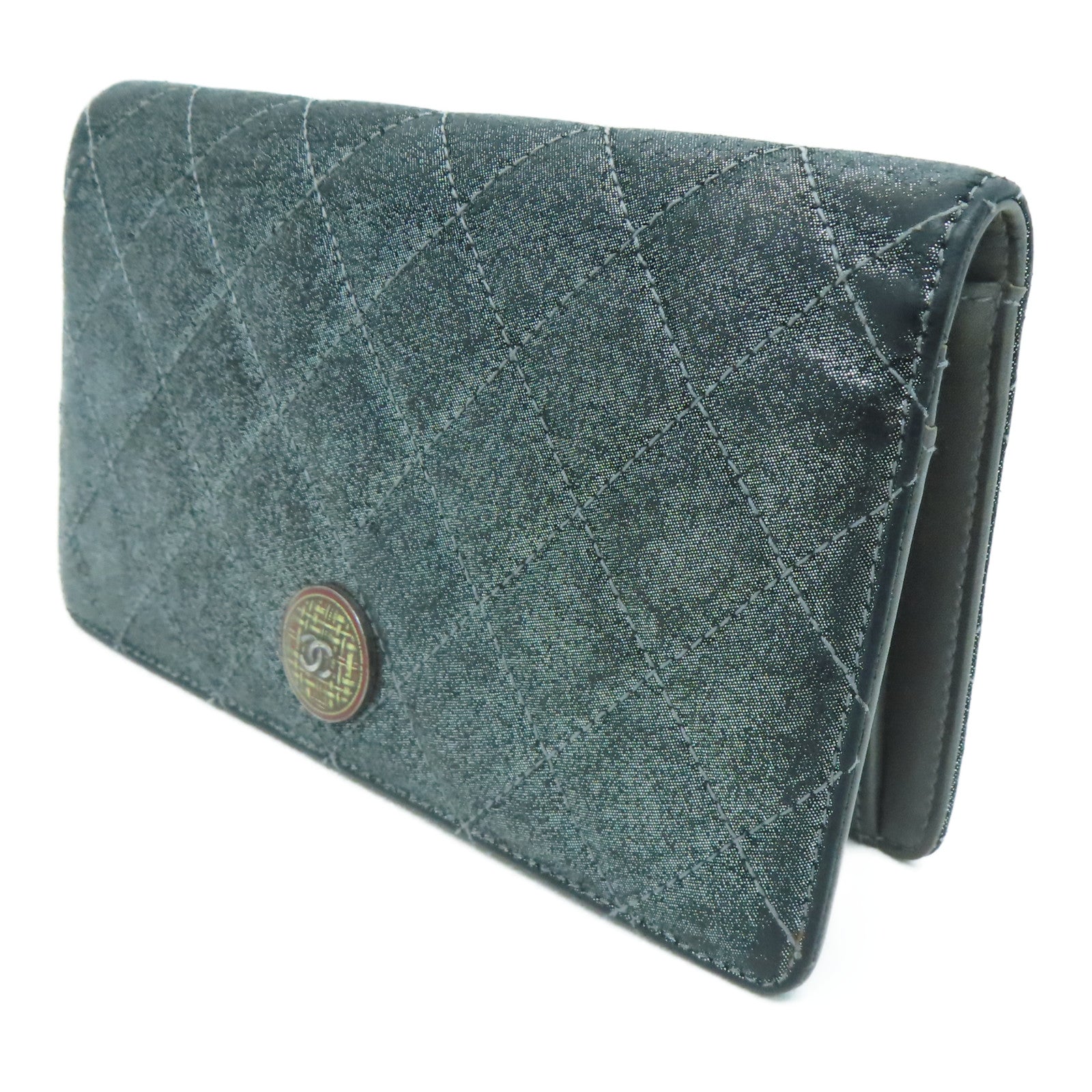 CHANEL 菱格牛皮皮革Long Wallet長錢包銀色