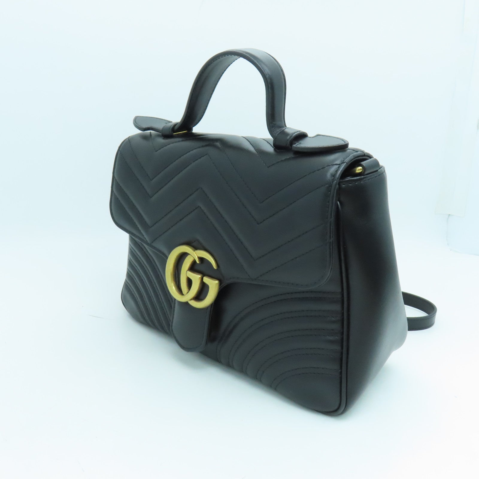 GUCCI 牛皮皮革GG Marmont金扣手挽肩背兩用袋黑色