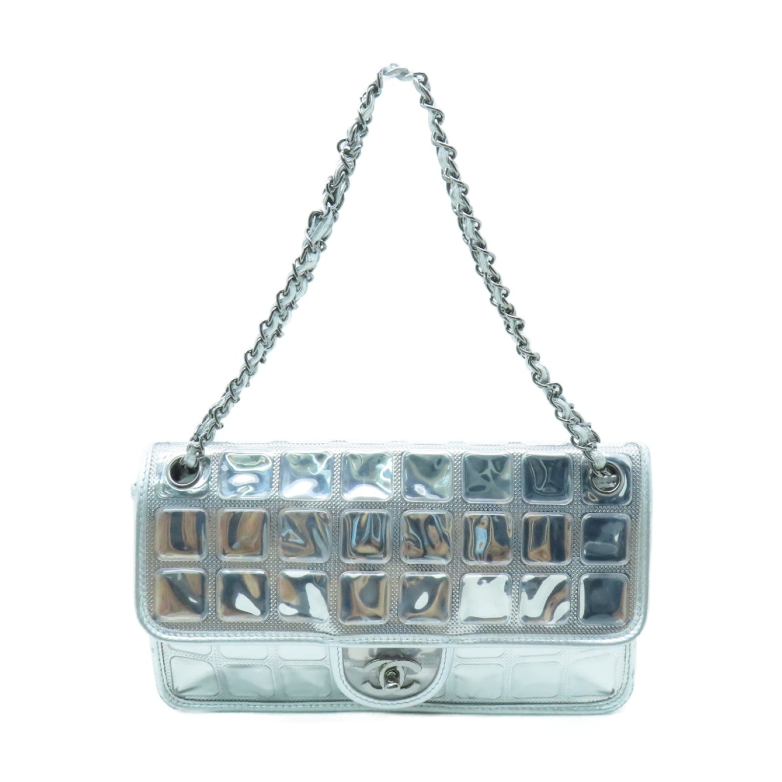 CHANEL 皮革Shoulder Bag銀扣鏈帶肩背袋銀色