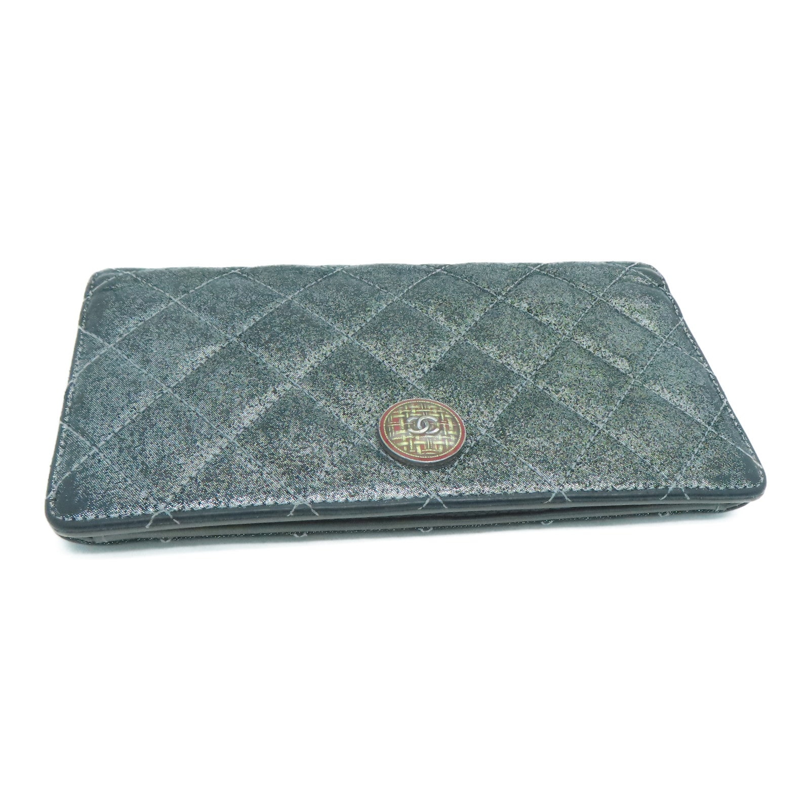 CHANEL 菱格牛皮皮革Long Wallet長錢包銀色