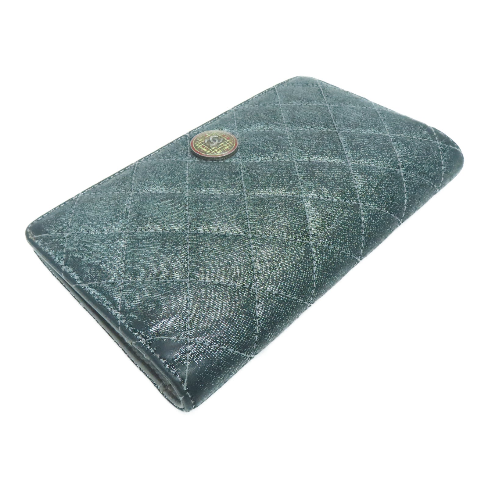 CHANEL 菱格牛皮皮革Long Wallet長錢包銀色