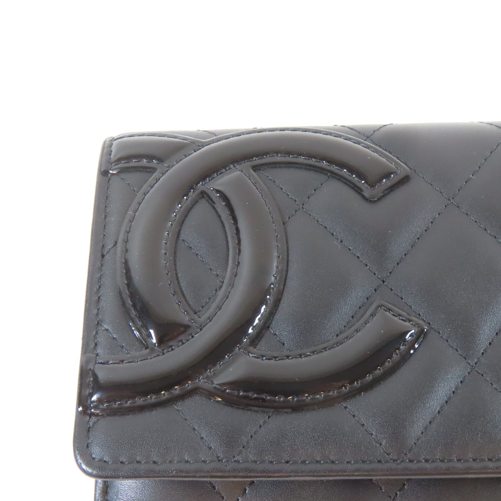 CHANEL 菱格Cambon皮革Cambon Long Wallet銀扣長錢包黑色