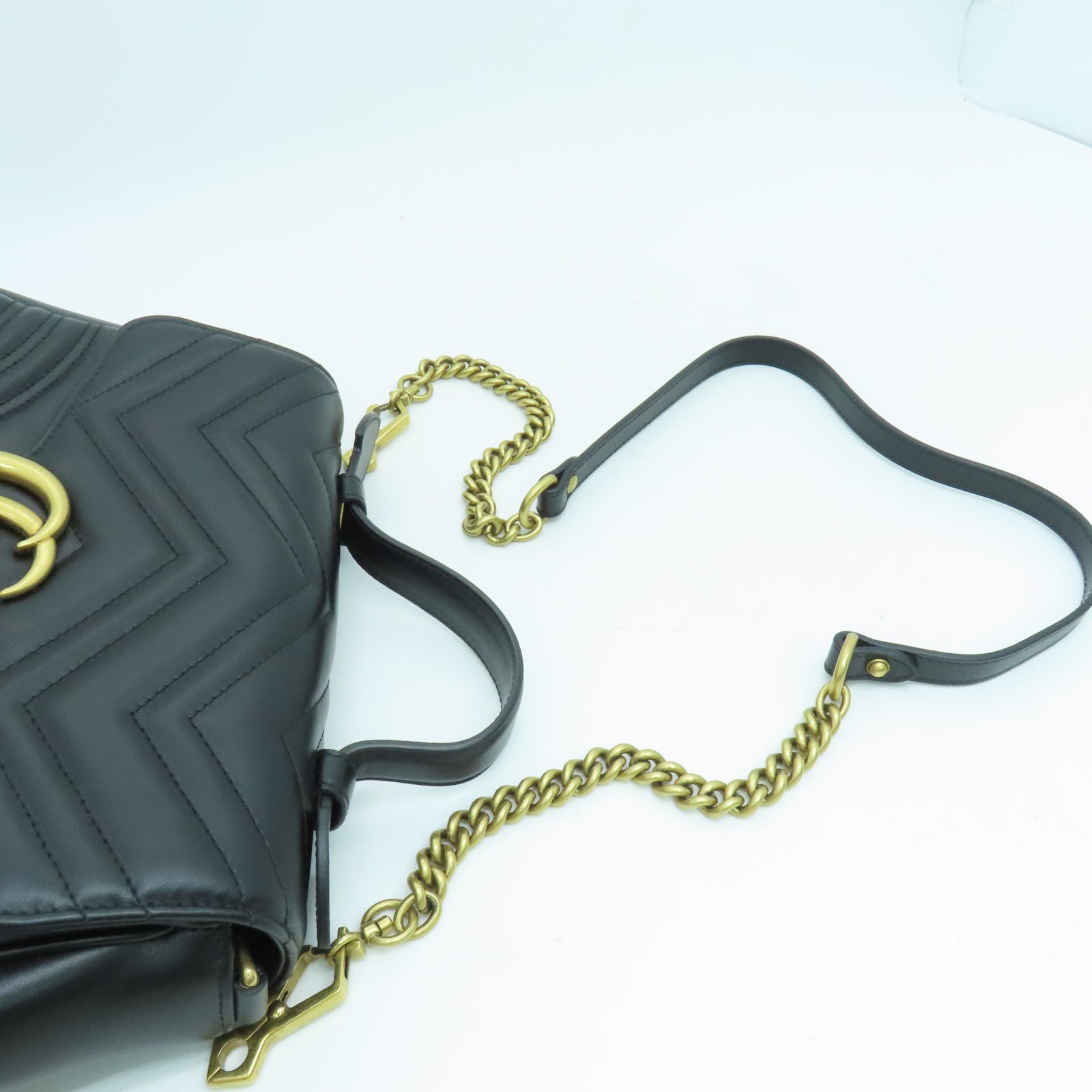 GUCCI 牛皮皮革GG Marmont金扣手挽肩背兩用袋黑色